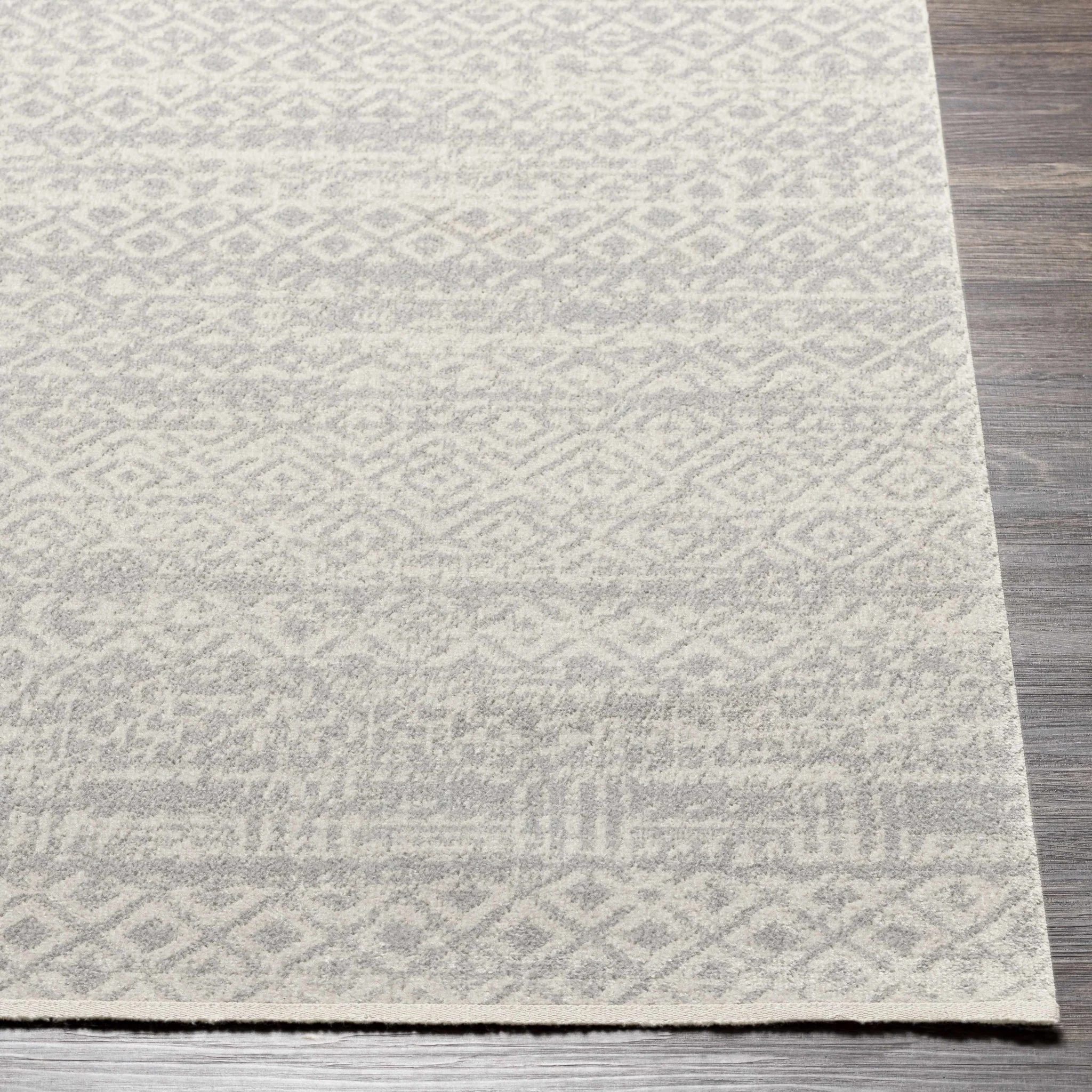 Light Silver and Beige Machine woven Traditional Moroccan Pattern Machine Washable Area Rug - Image 8