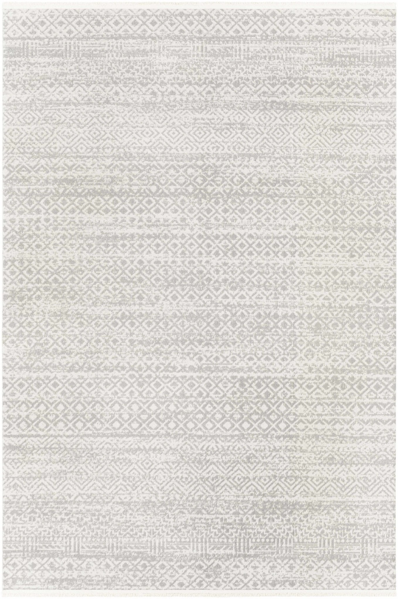 Light Silver and Beige Machine woven Traditional Moroccan Pattern Machine Washable Area Rug - Image 9