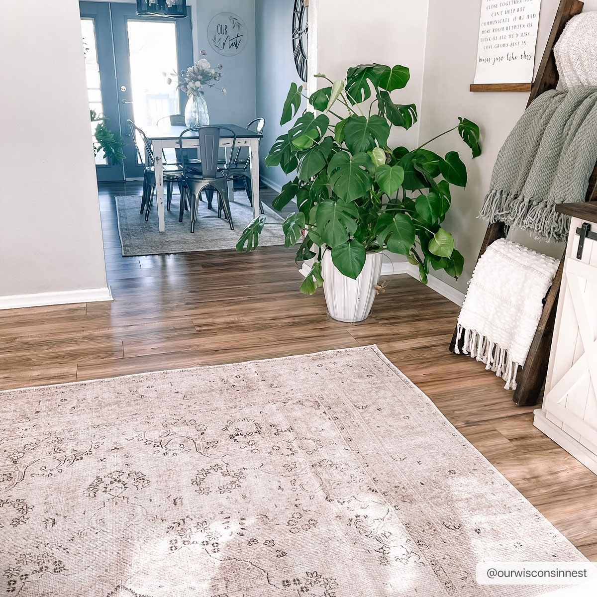 light Pink and Charcoal Traditional Medallion washable Turkish design rug - Image 11