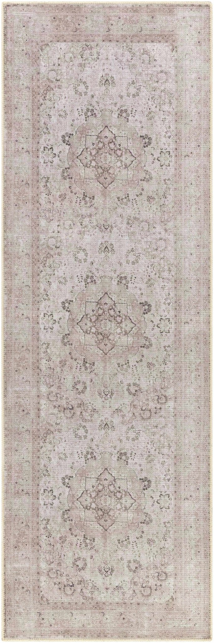 light Pink and Charcoal Traditional Medallion washable Turkish design rug - Image 12