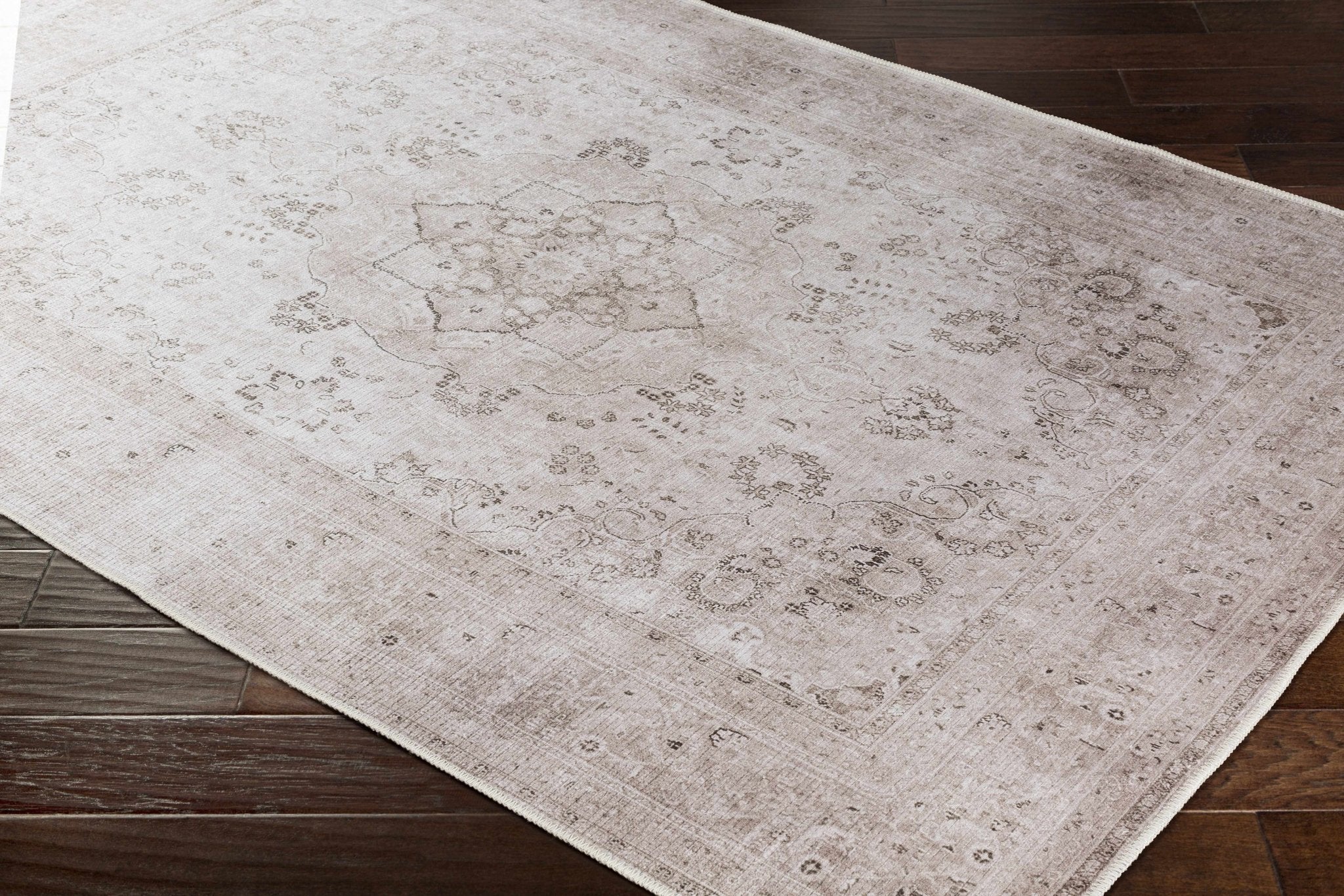 light Pink and Charcoal Traditional Medallion washable Turkish design rug - Image 13