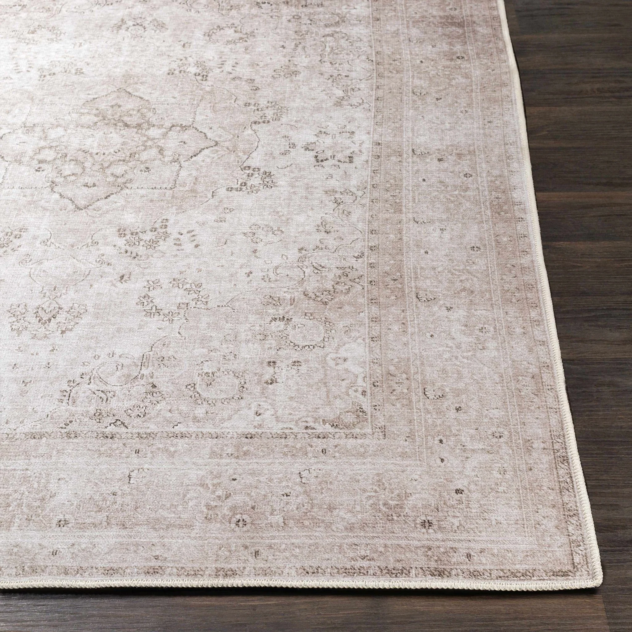 light Pink and Charcoal Traditional Medallion washable Turkish design rug - Image 14