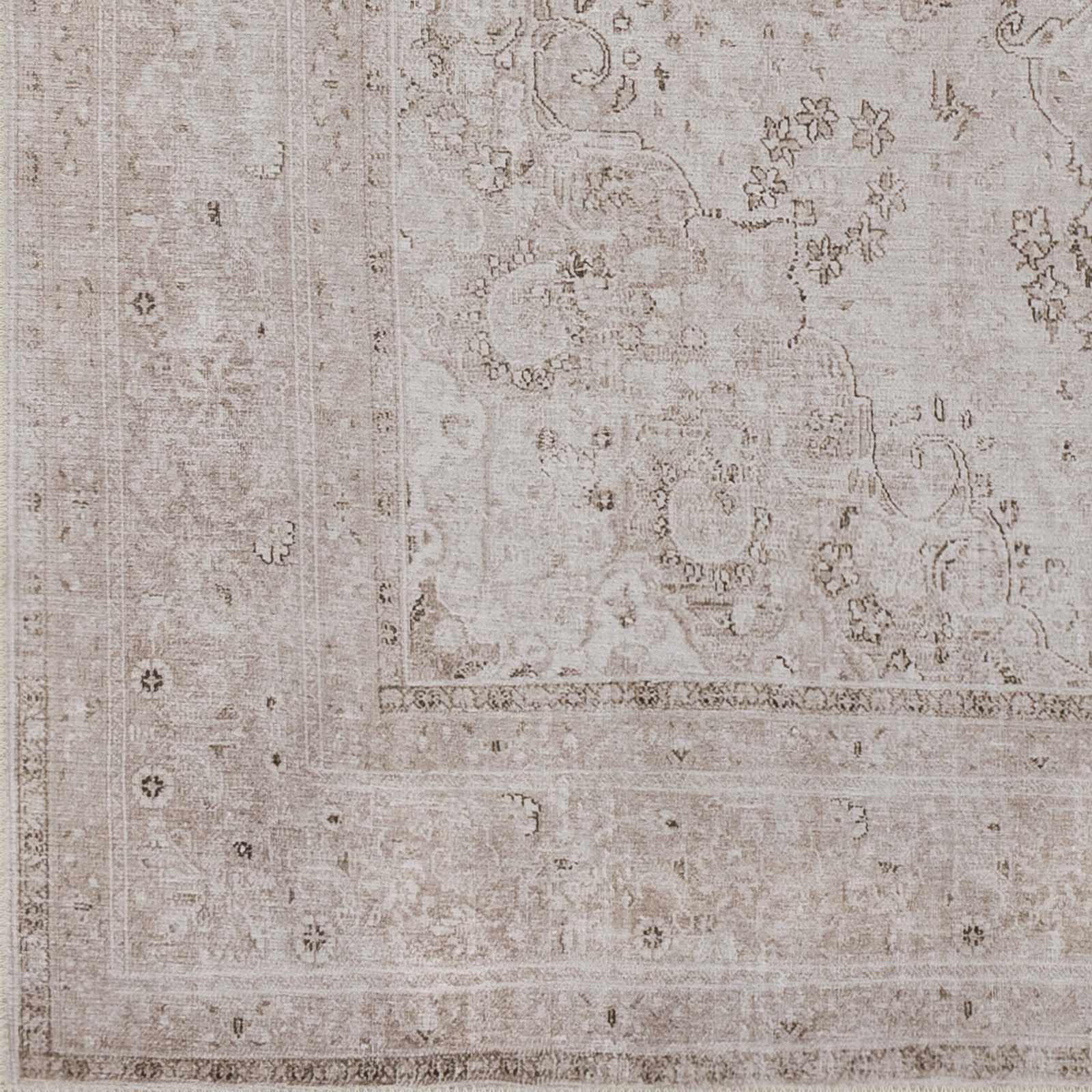 light Pink and Charcoal Traditional Medallion washable Turkish design rug - Image 16