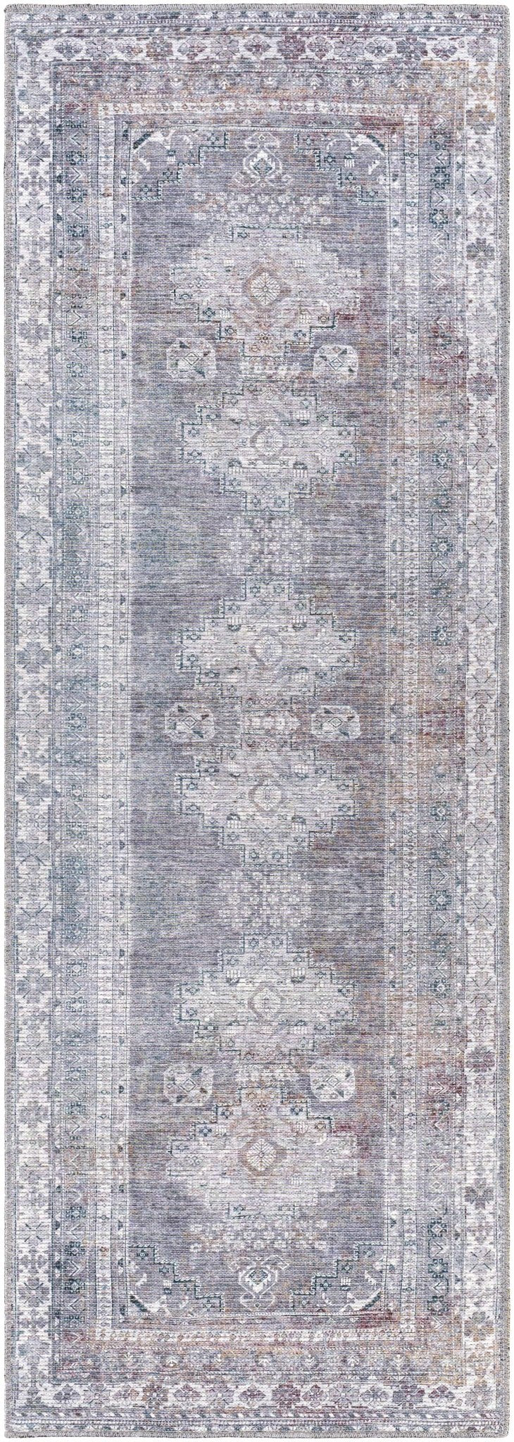Antique Style Light Purple, Teal, Rust and Ivory Traditional Heriz Washable Area Rug - Image 13