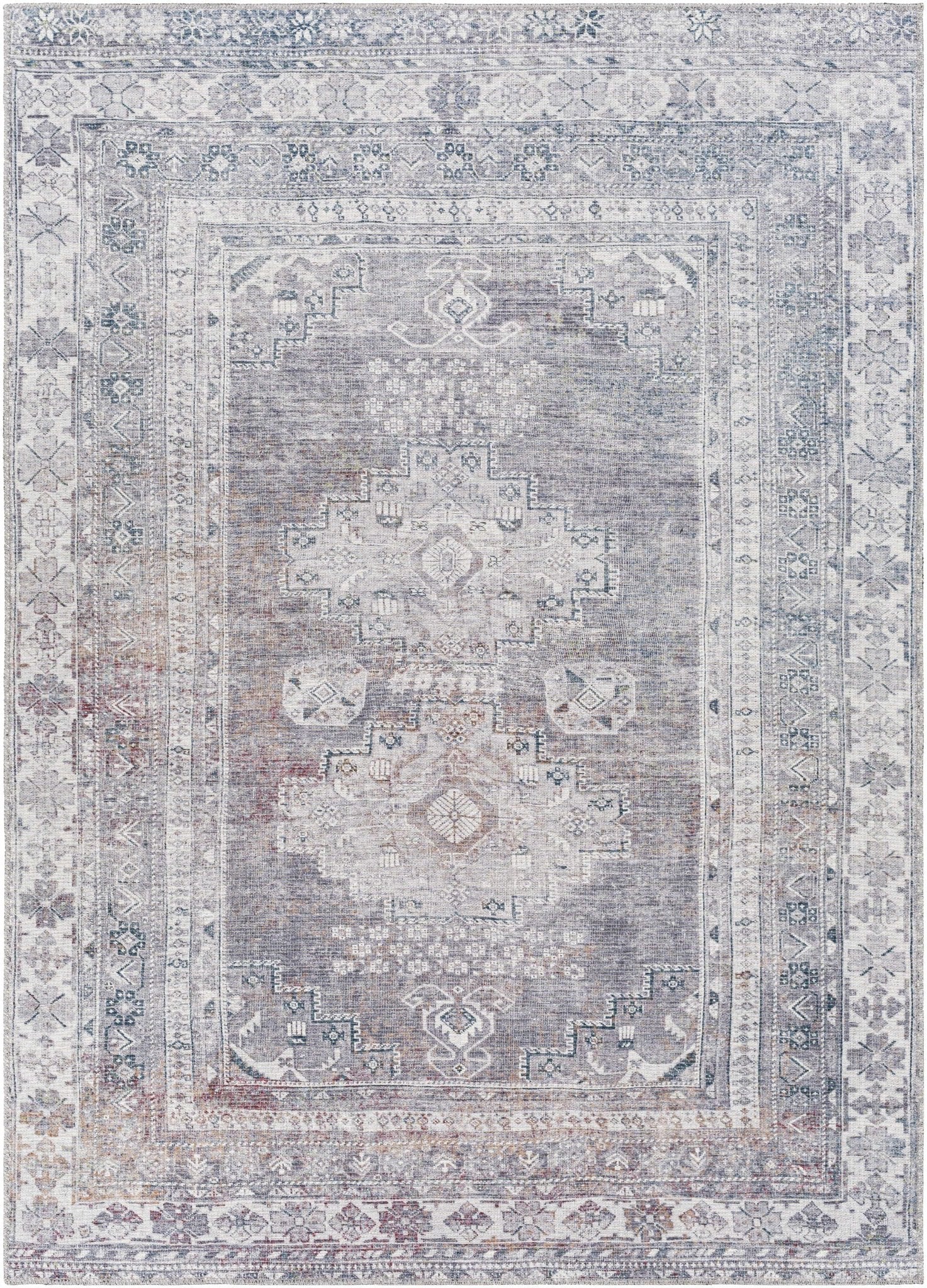 Antique Style Light Purple, Teal, Rust and Ivory Traditional Heriz Washable Area Rug - Image 14