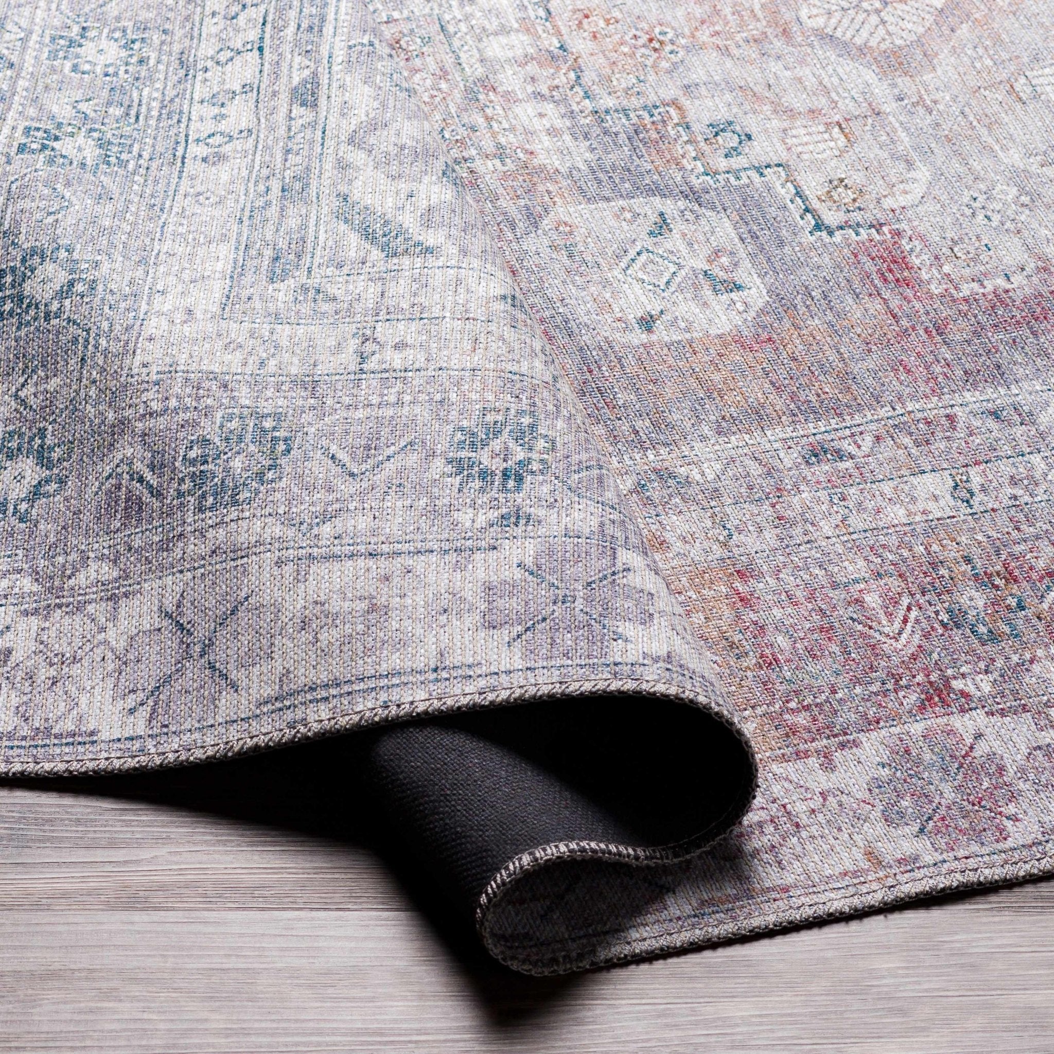 Antique Style Light Purple, Teal, Rust and Ivory Traditional Heriz Washable Area Rug - Image 6