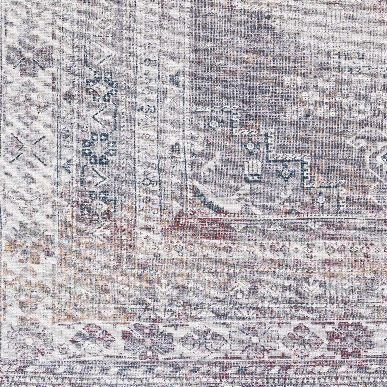 Antique Style Light Purple, Teal, Rust and Ivory Traditional Heriz Washable Area Rug - Image 8