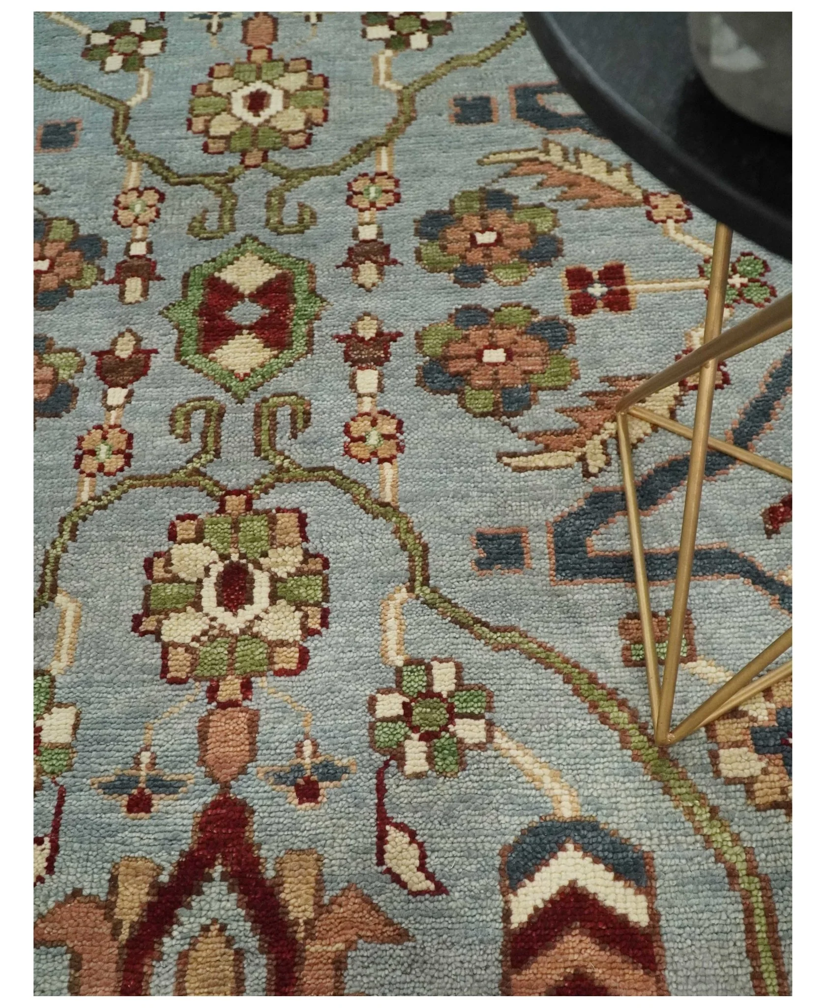 Custom Made Living Room Rug Hand Knotted Silver, Olive and Ivory Traditional Oriental Oushak Wool Rug - Image 2