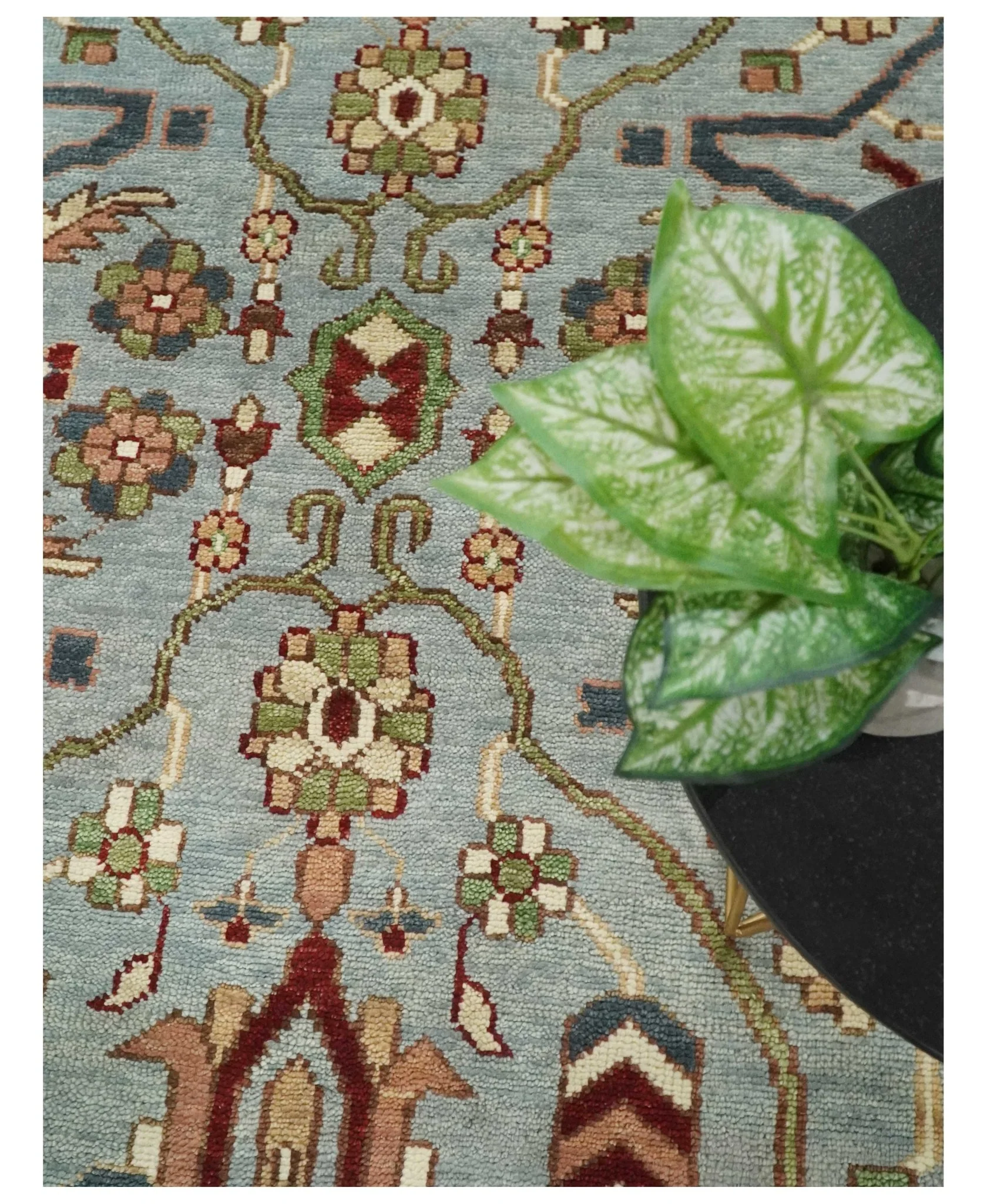 Custom Made Living Room Rug Hand Knotted Silver, Olive and Ivory Traditional Oriental Oushak Wool Rug - Image 6