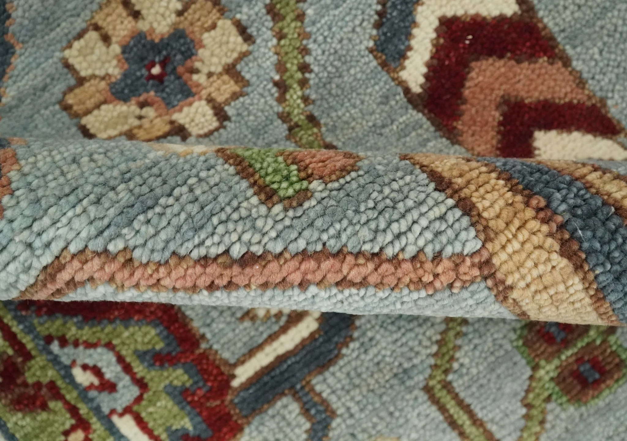 Custom Made Living Room Rug Hand Knotted Silver, Olive and Ivory Traditional Oriental Oushak Wool Rug - Image 8