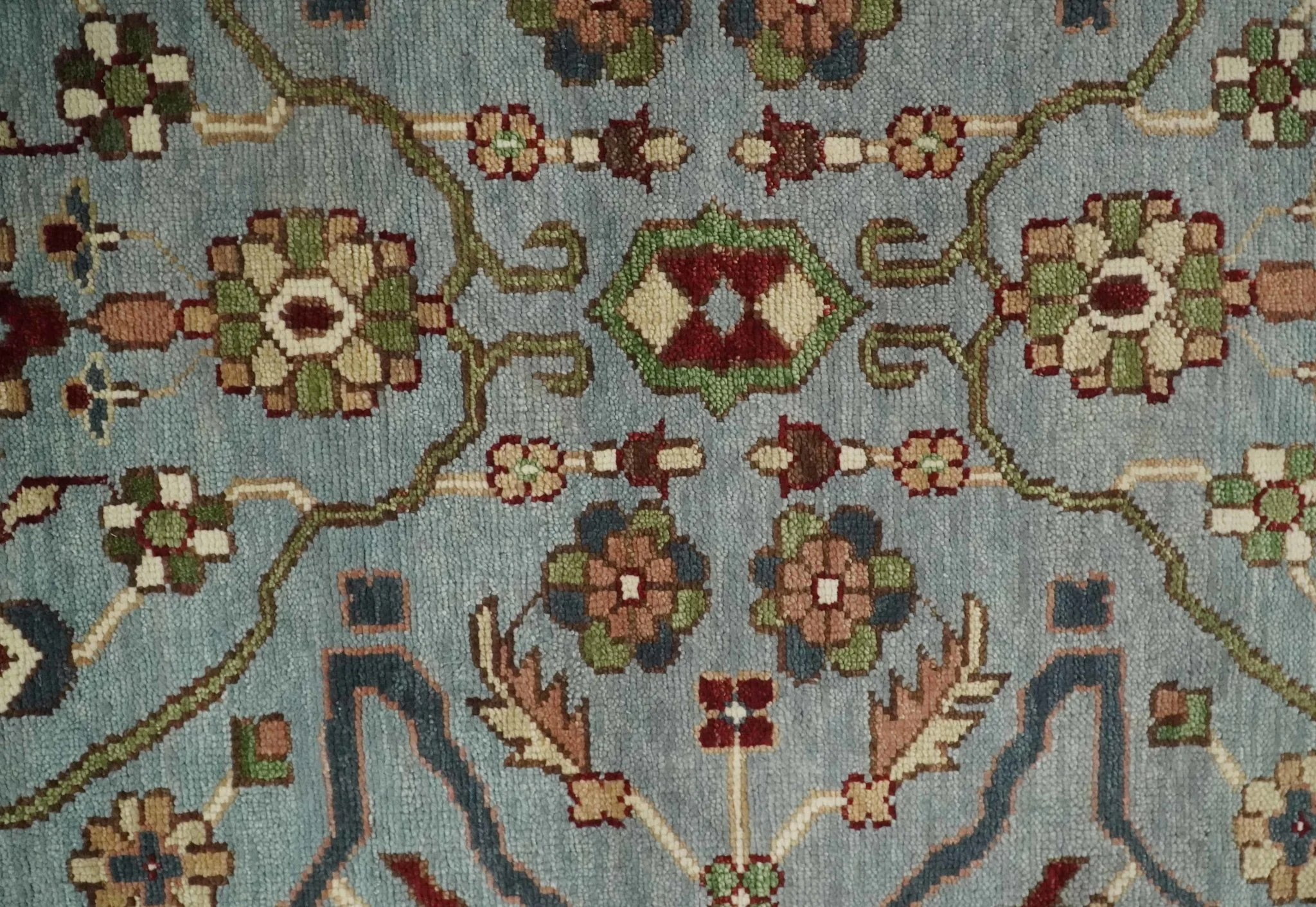 Custom Made Living Room Rug Hand Knotted Silver, Olive and Ivory Traditional Oriental Oushak Wool Rug - Image 9