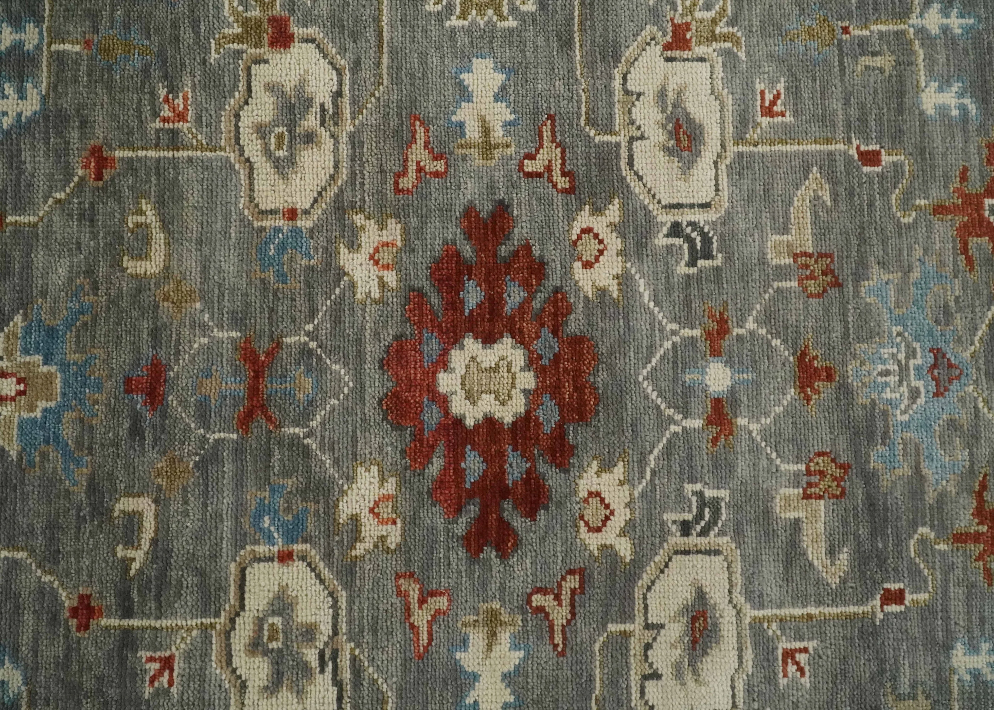 Hand Knotted Living Room Rug Charcoal, Red and Beige Traditional Vintage Style Custom Made Wool Area Rug - Image 10