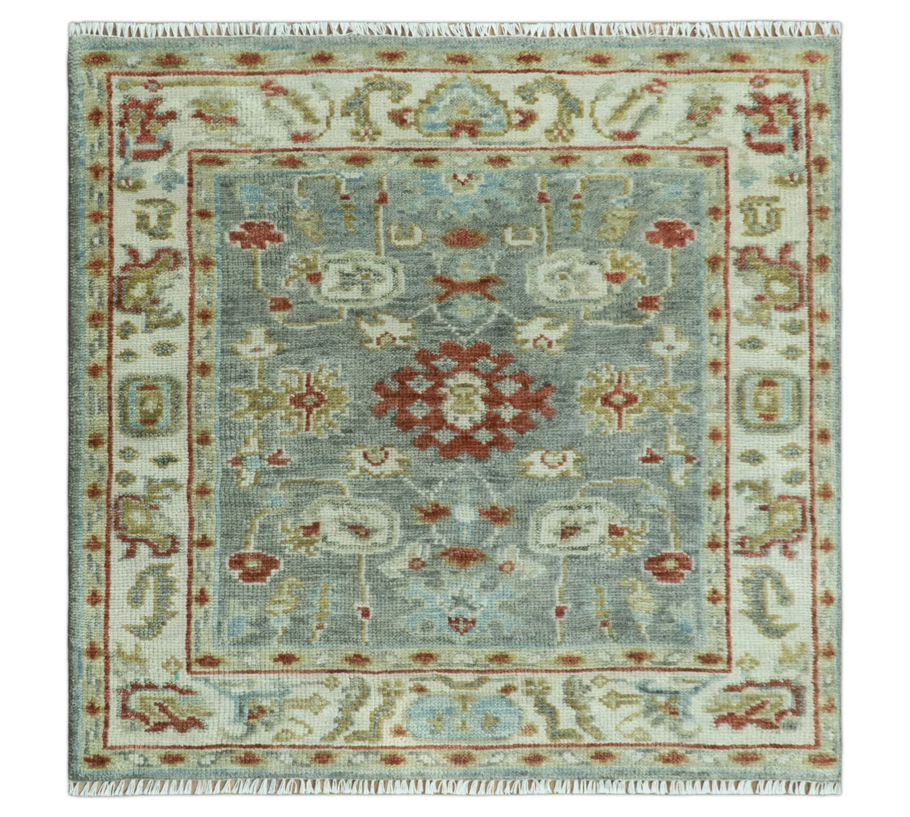Hand Knotted Living Room Rug Charcoal, Red and Beige Traditional Vintage Style Custom Made Wool Area Rug - Image 13