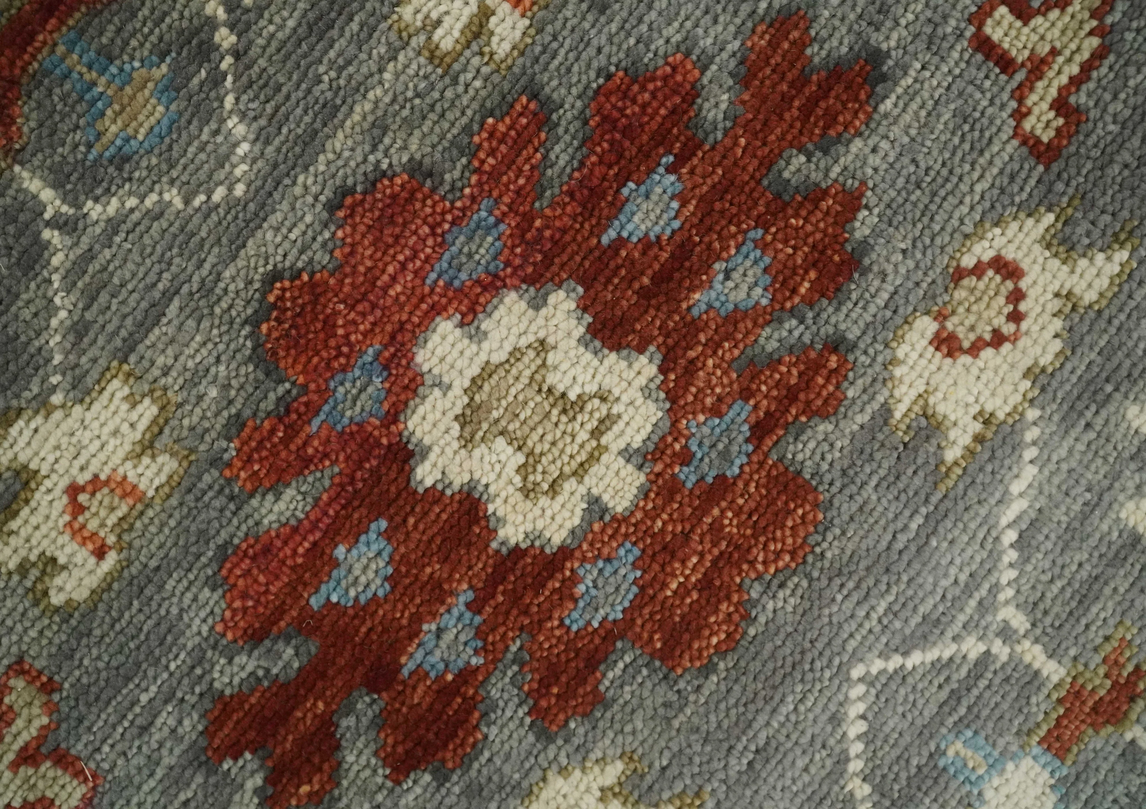 Hand Knotted Living Room Rug Charcoal, Red and Beige Traditional Vintage Style Custom Made Wool Area Rug - Image 4