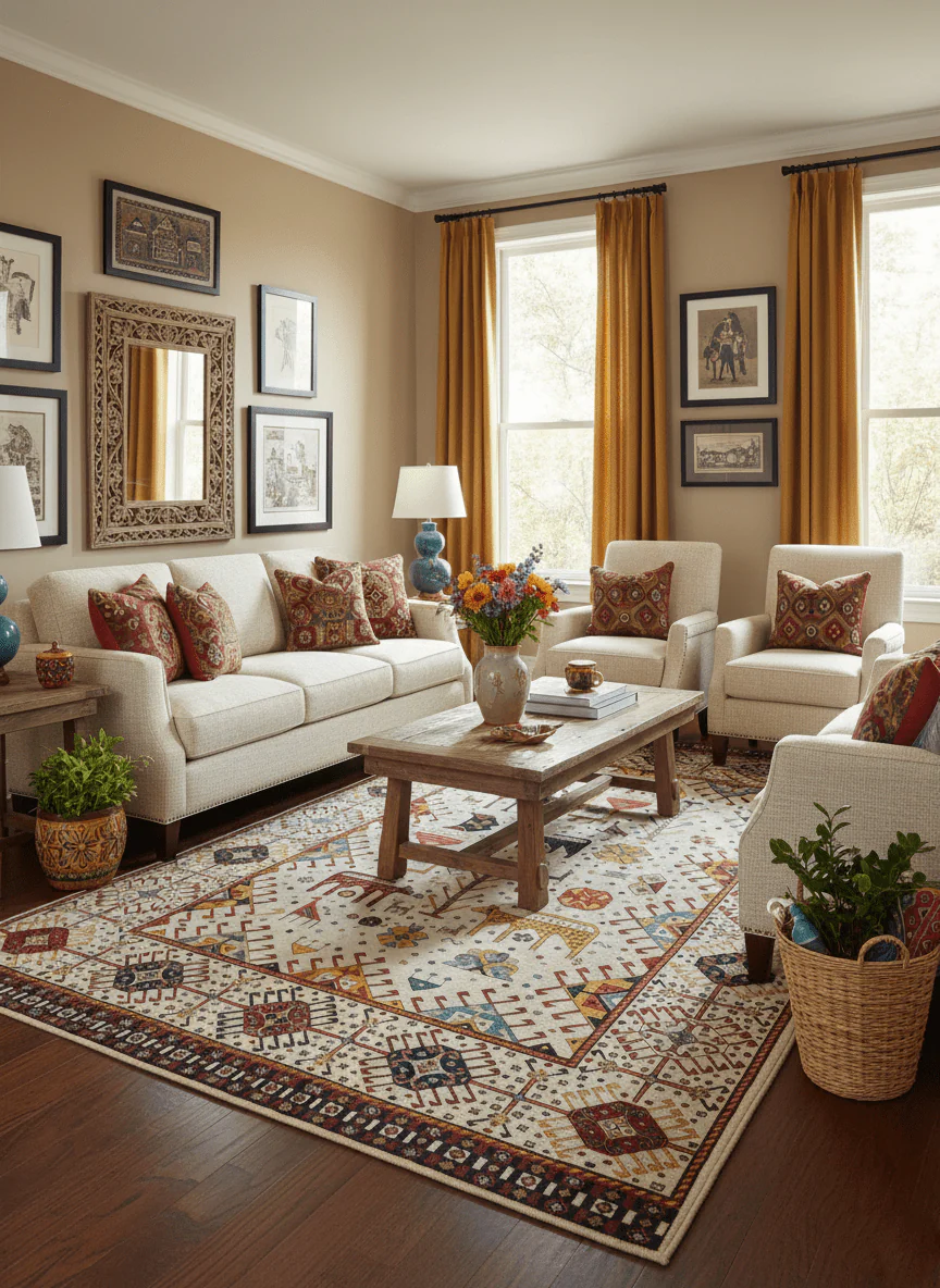 Lori Gabbeh Design Ivory 8x11.7 Hand Knotted wool Area Rug - Image 2