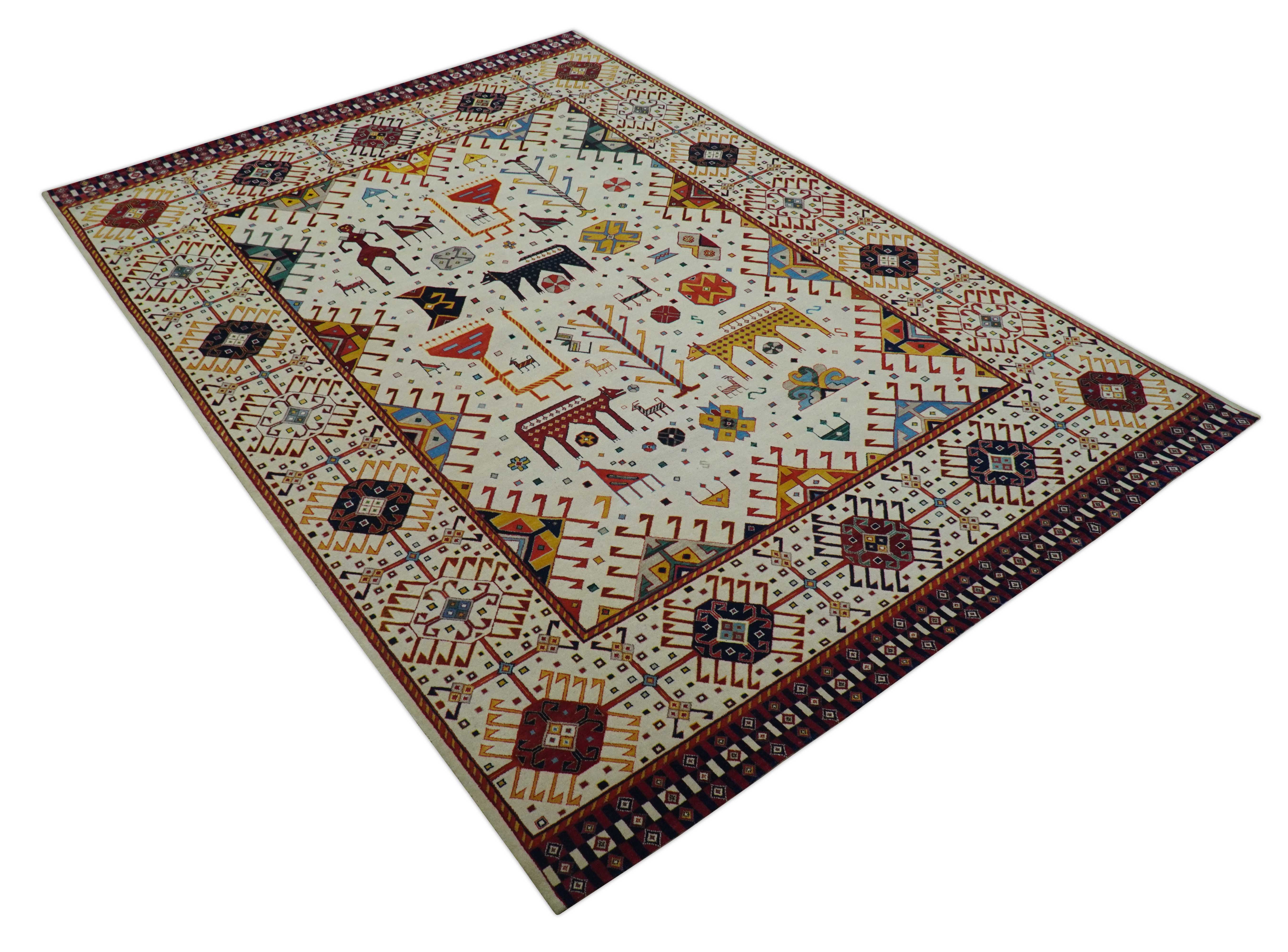 Lori Gabbeh Design Ivory 8x11.7 Hand Knotted wool Area Rug - Image 3