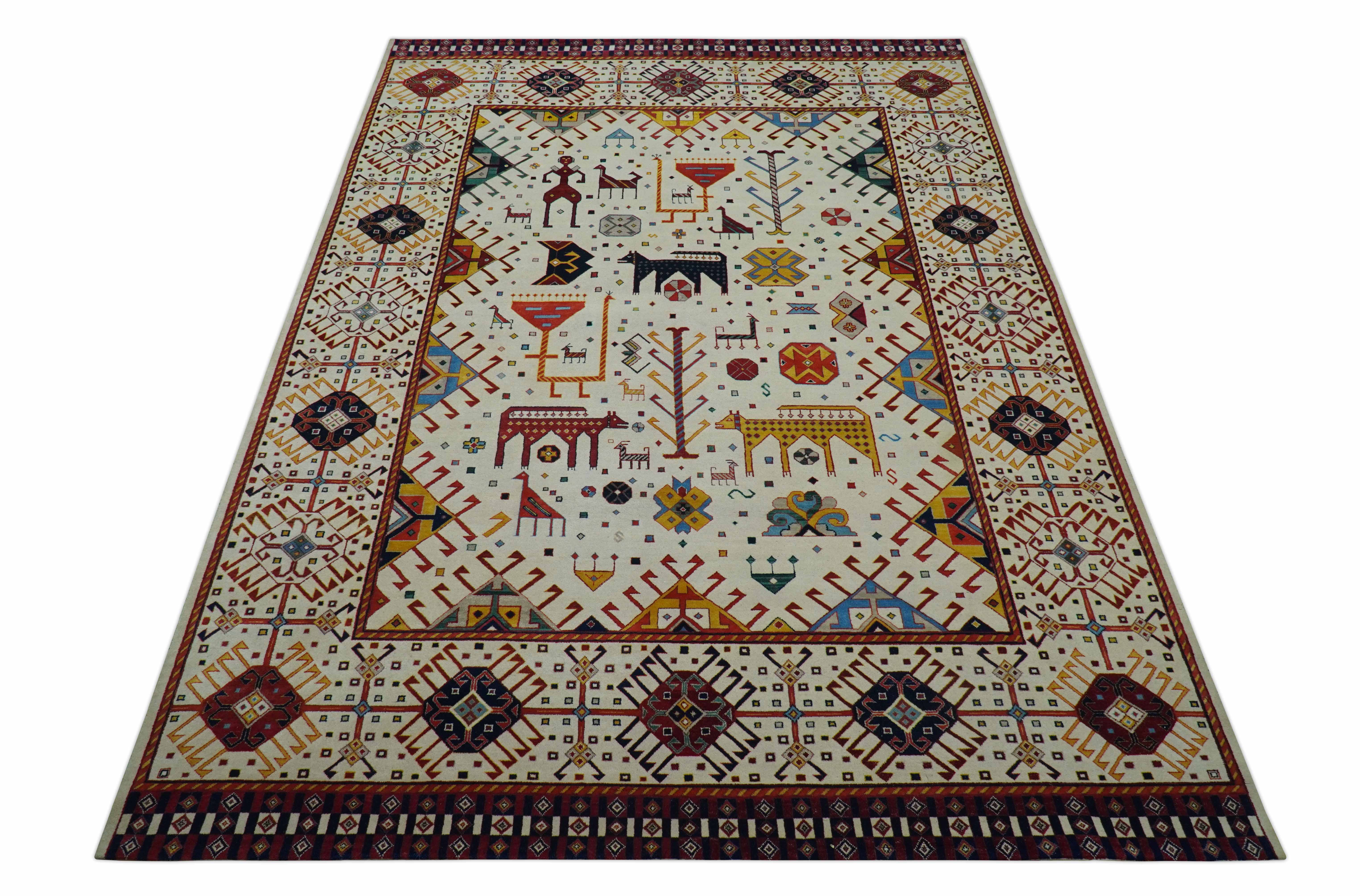 Lori Gabbeh Design Ivory 8x11.7 Hand Knotted wool Area Rug - Image 4