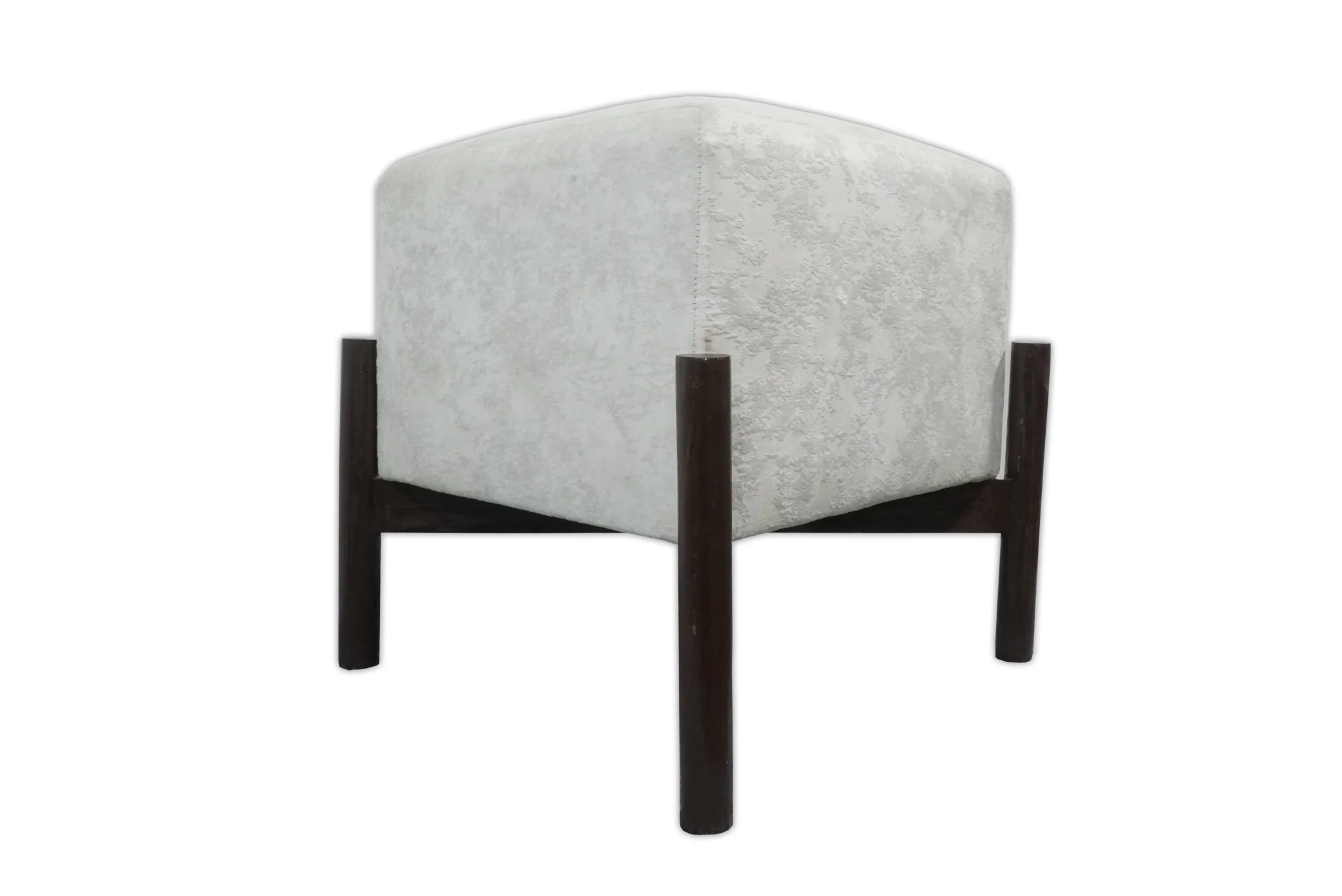 Luxury Velvet Handmade Ivory Wooden Stool - Image 3