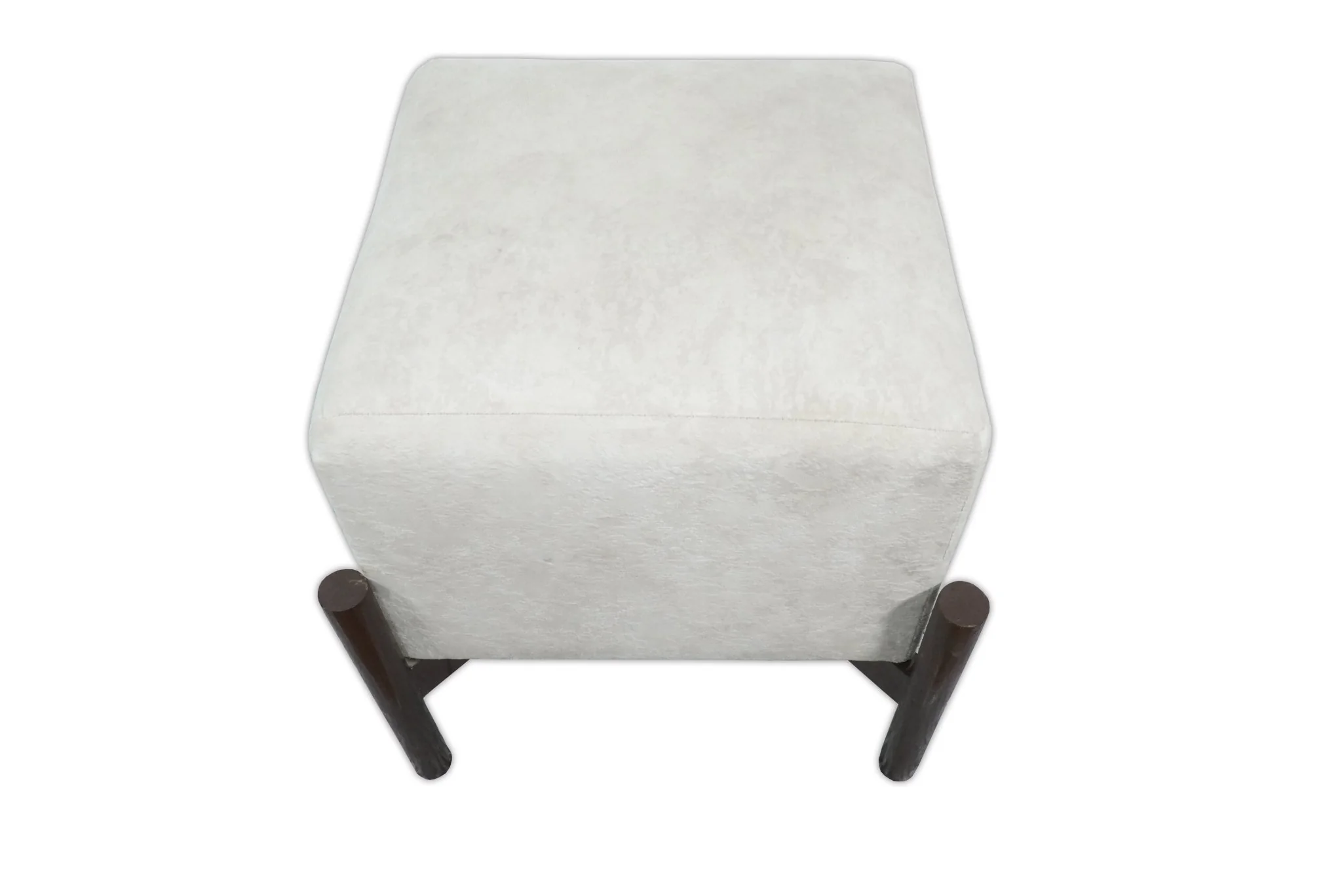 Luxury Velvet Handmade Ivory Wooden Stool - Image 5