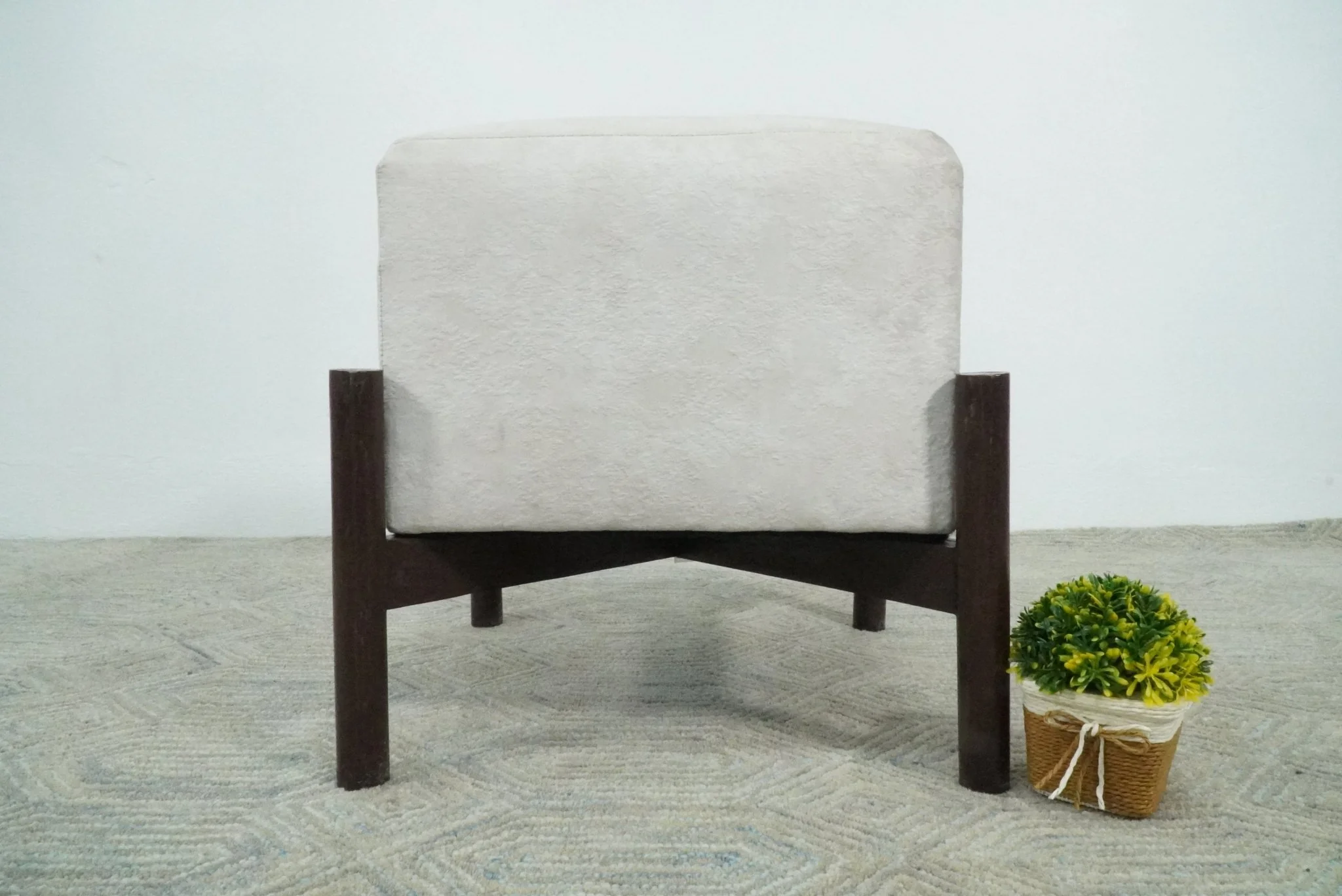 Luxury Velvet Handmade Ivory Wooden Stool - Image 7