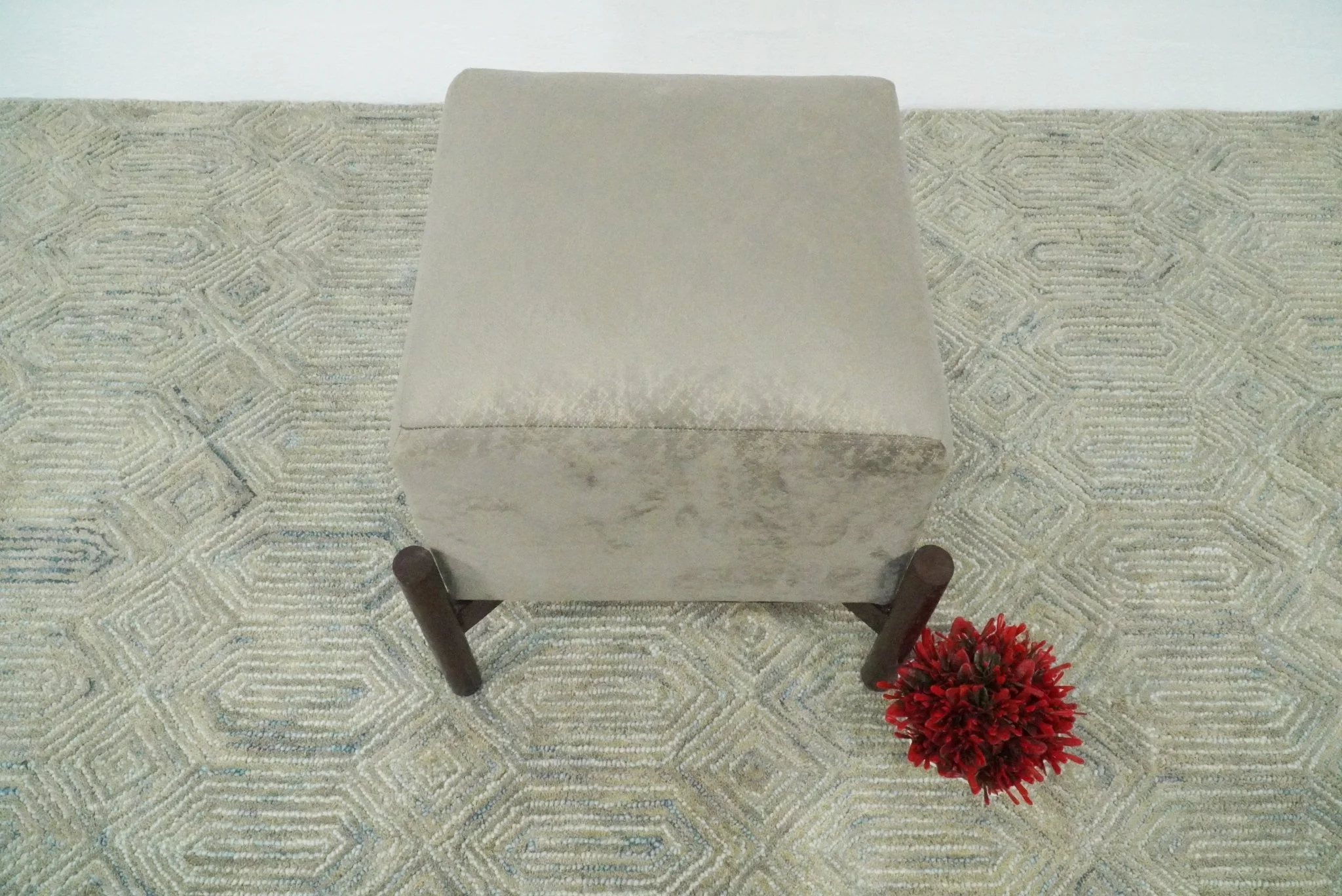 Luxury Velvet Handmade Slate Wooden Stool - Image 2