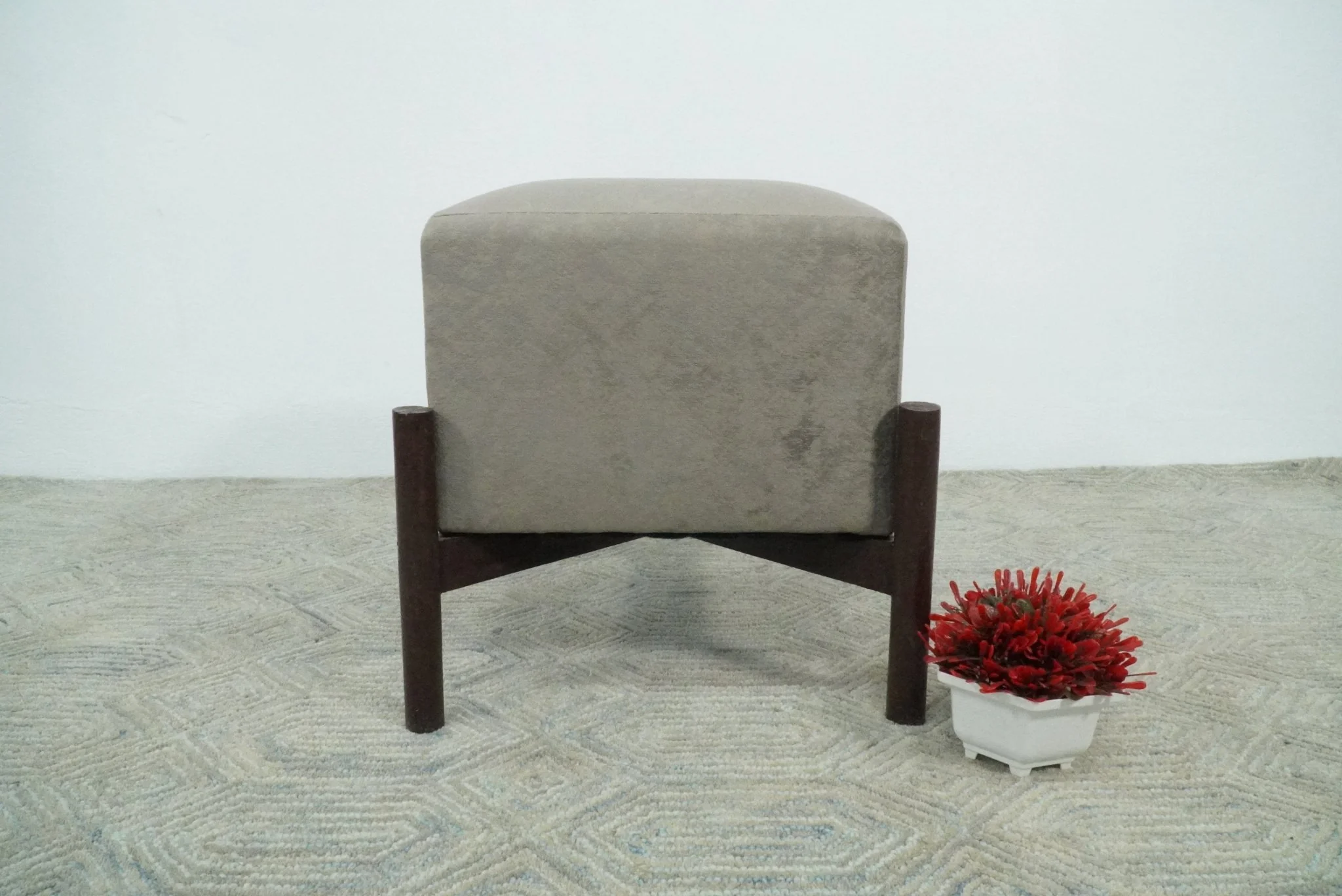Luxury Velvet Handmade Slate Wooden Stool - Image 4