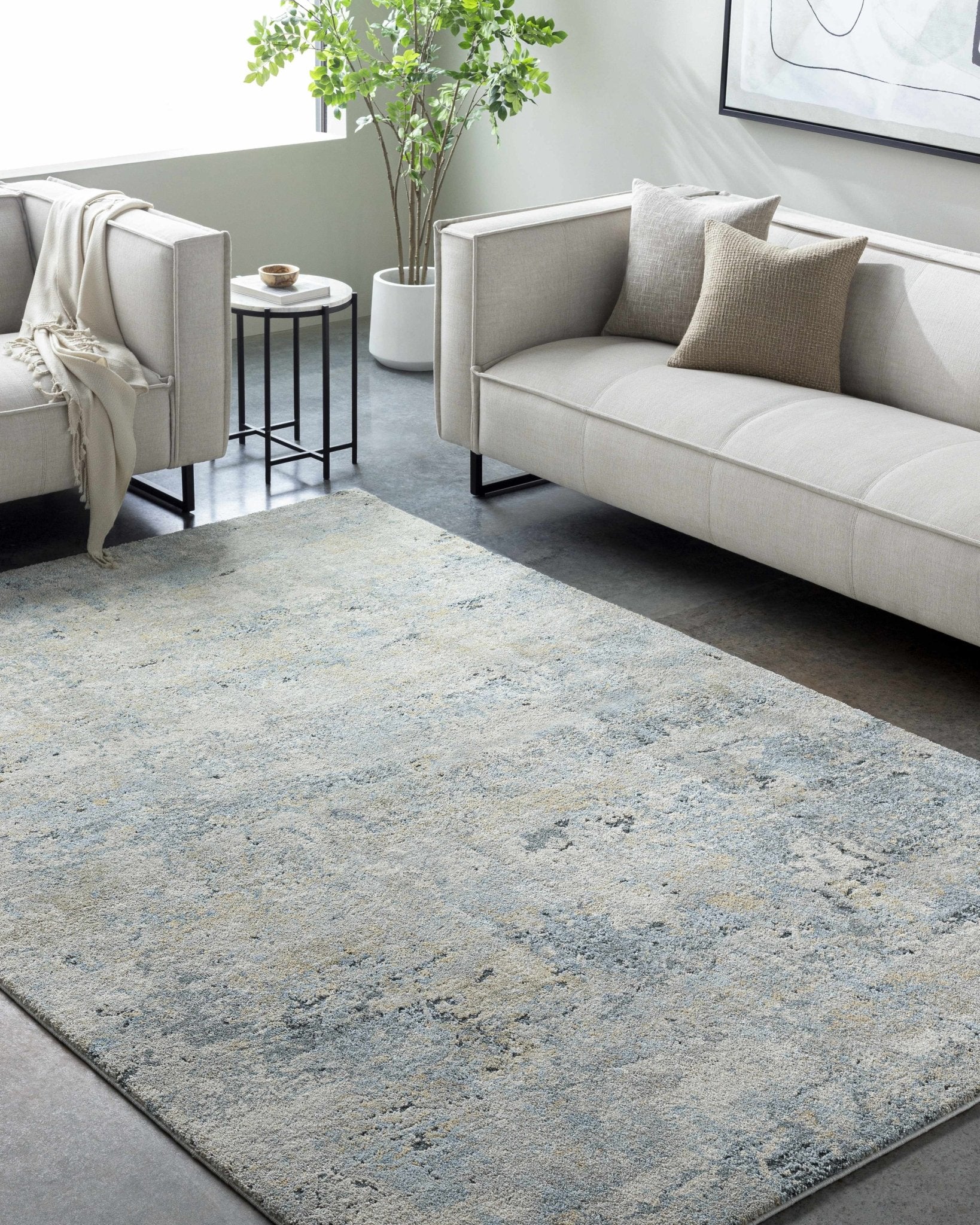 Machine Woven Beige And Blue Modern Abstract Style Rug - Image 6