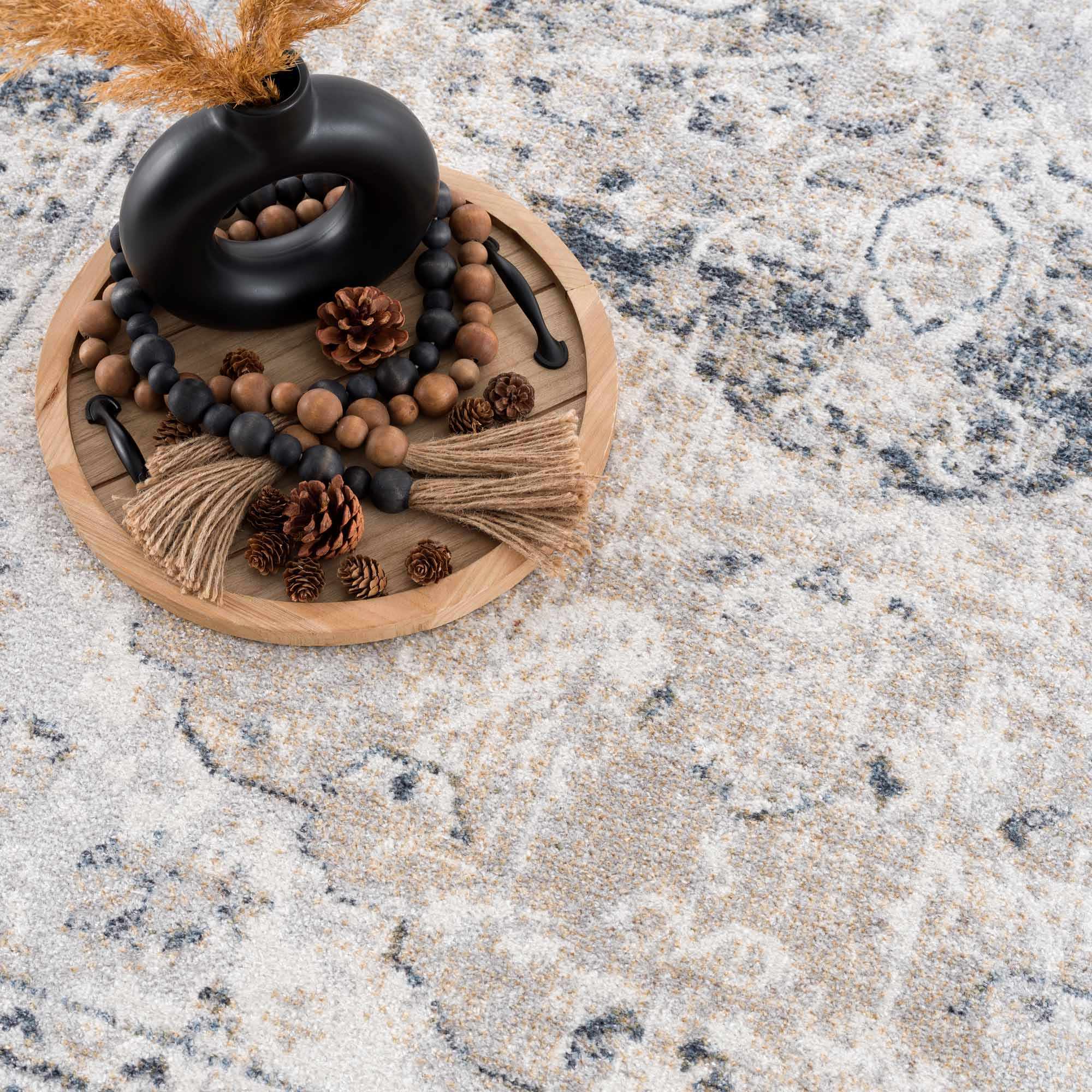 Traditional Heriz Design Beige, Silver and Charcoal washable Area Rug - Image 12