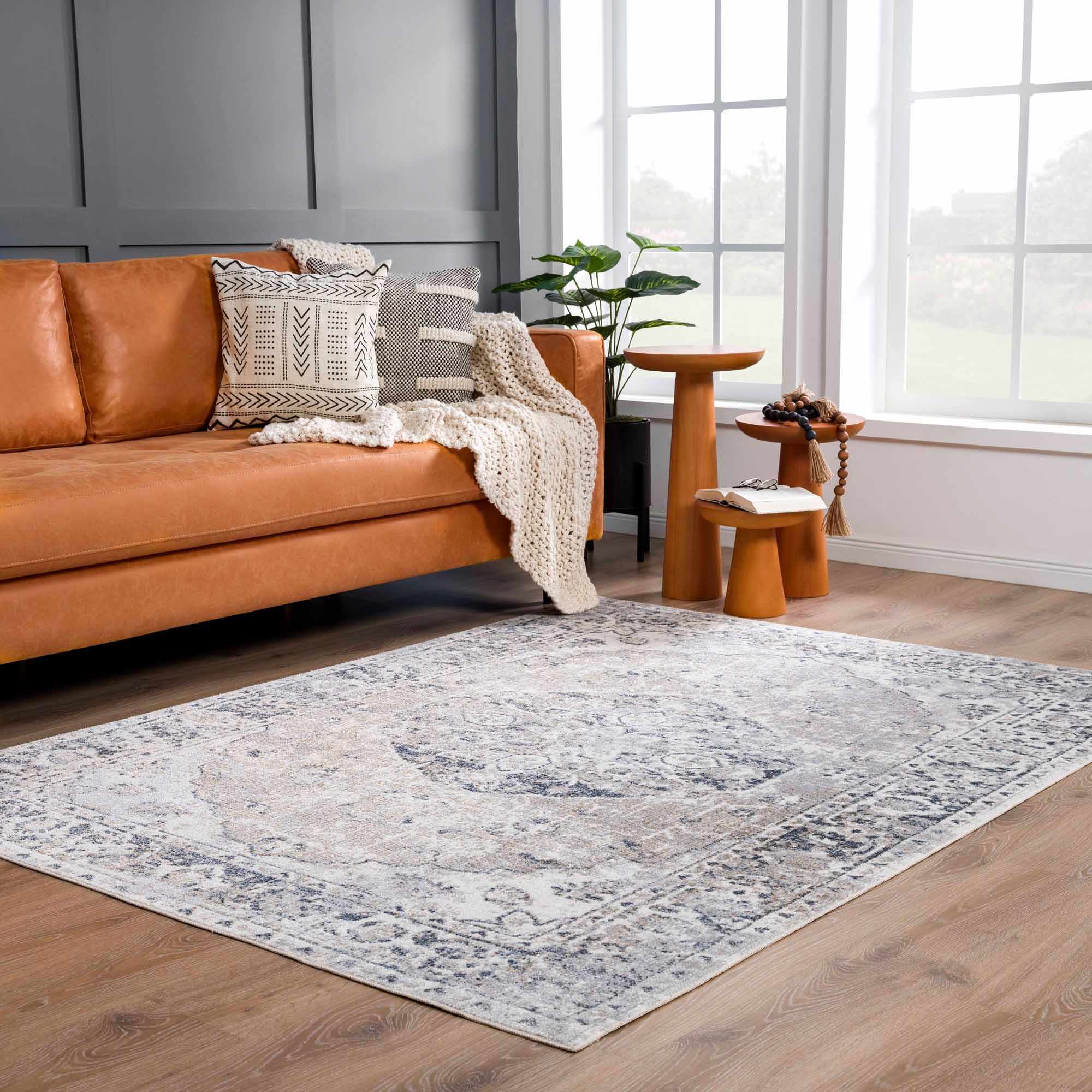 Traditional Heriz Design Beige, Silver and Charcoal washable Area Rug - Image 16