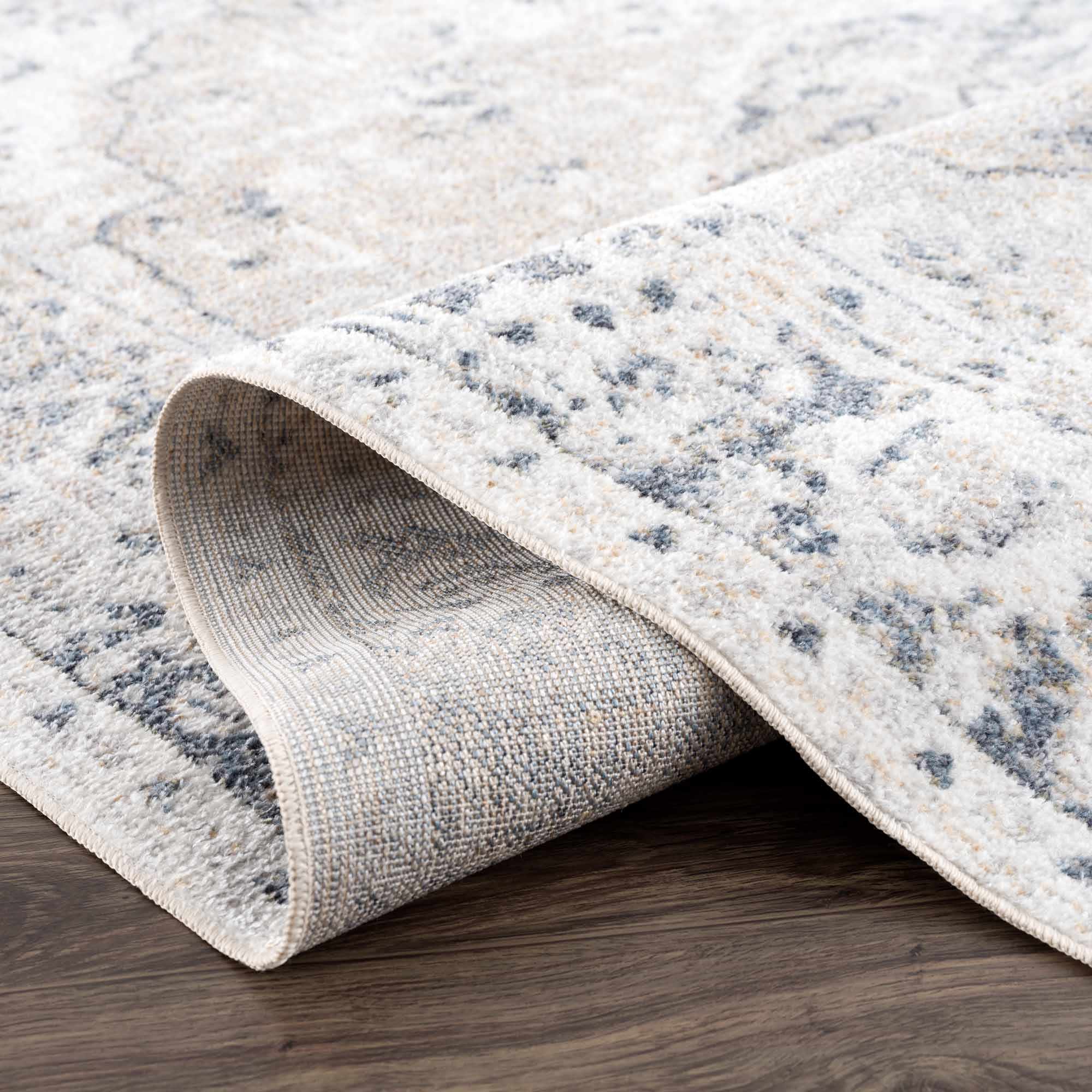 Traditional Heriz Design Beige, Silver and Charcoal washable Area Rug - Image 7