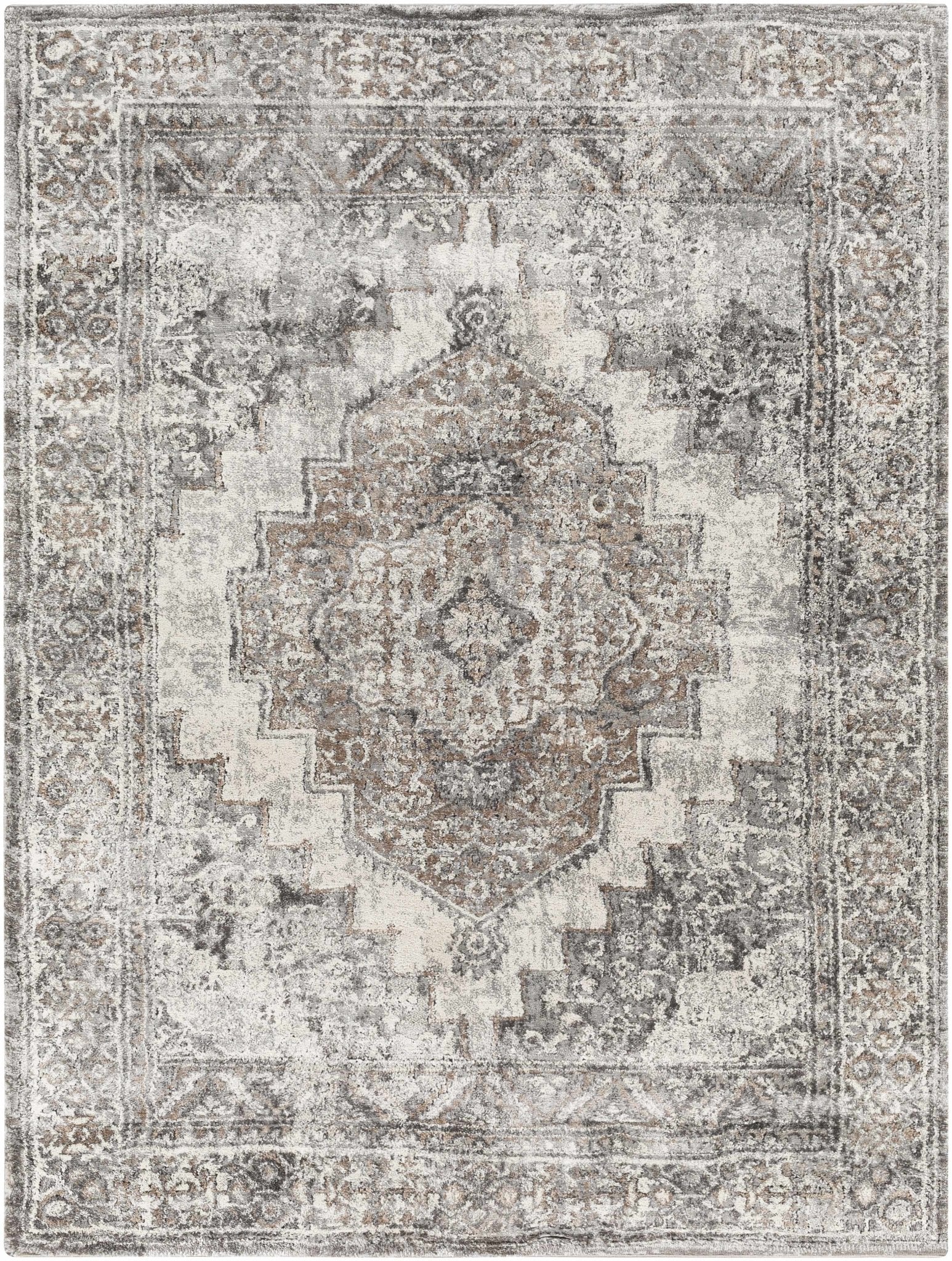 Machine Woven Black And Charcoal Traditional Style Area Rug - Image 2