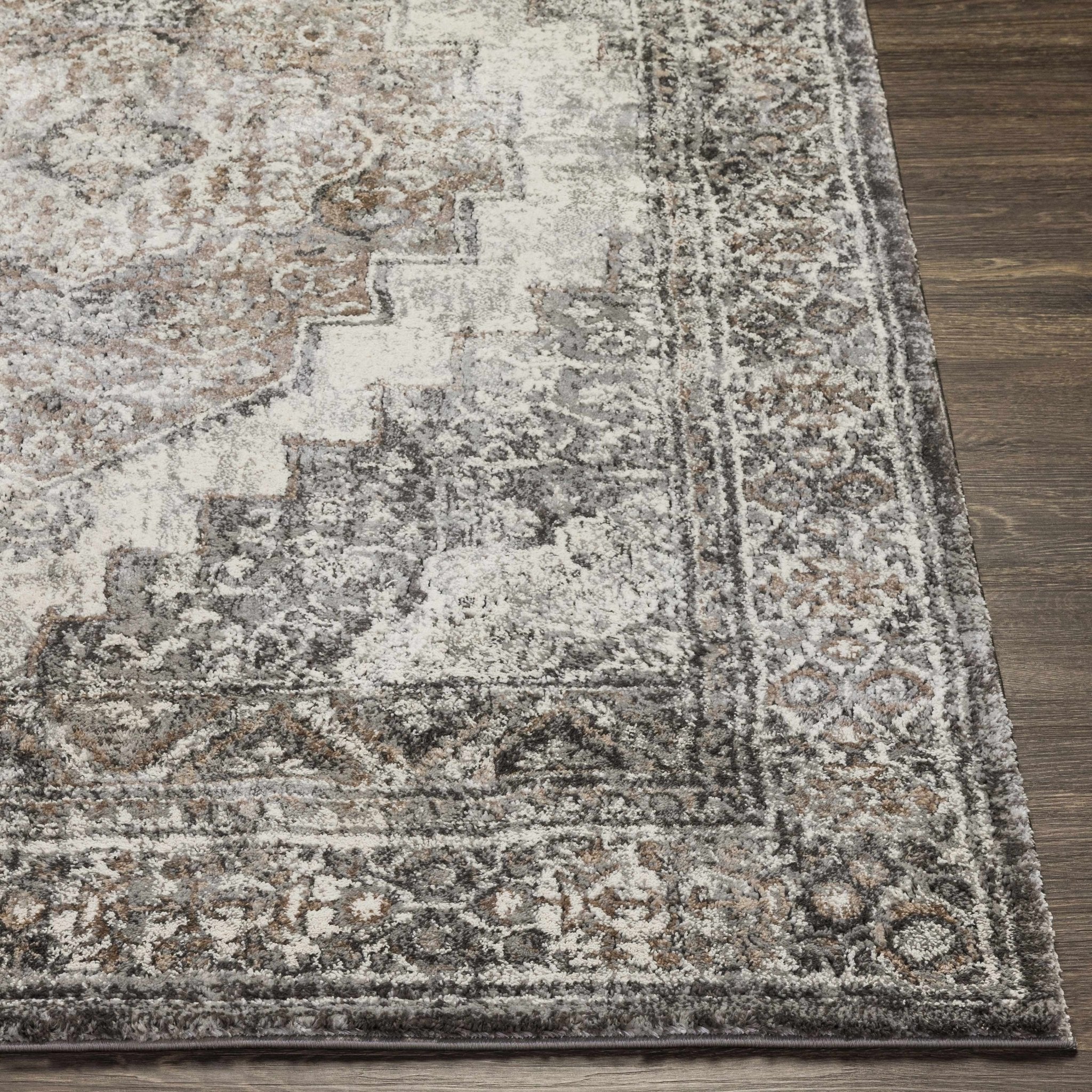 Machine Woven Black And Charcoal Traditional Style Area Rug - Image 4