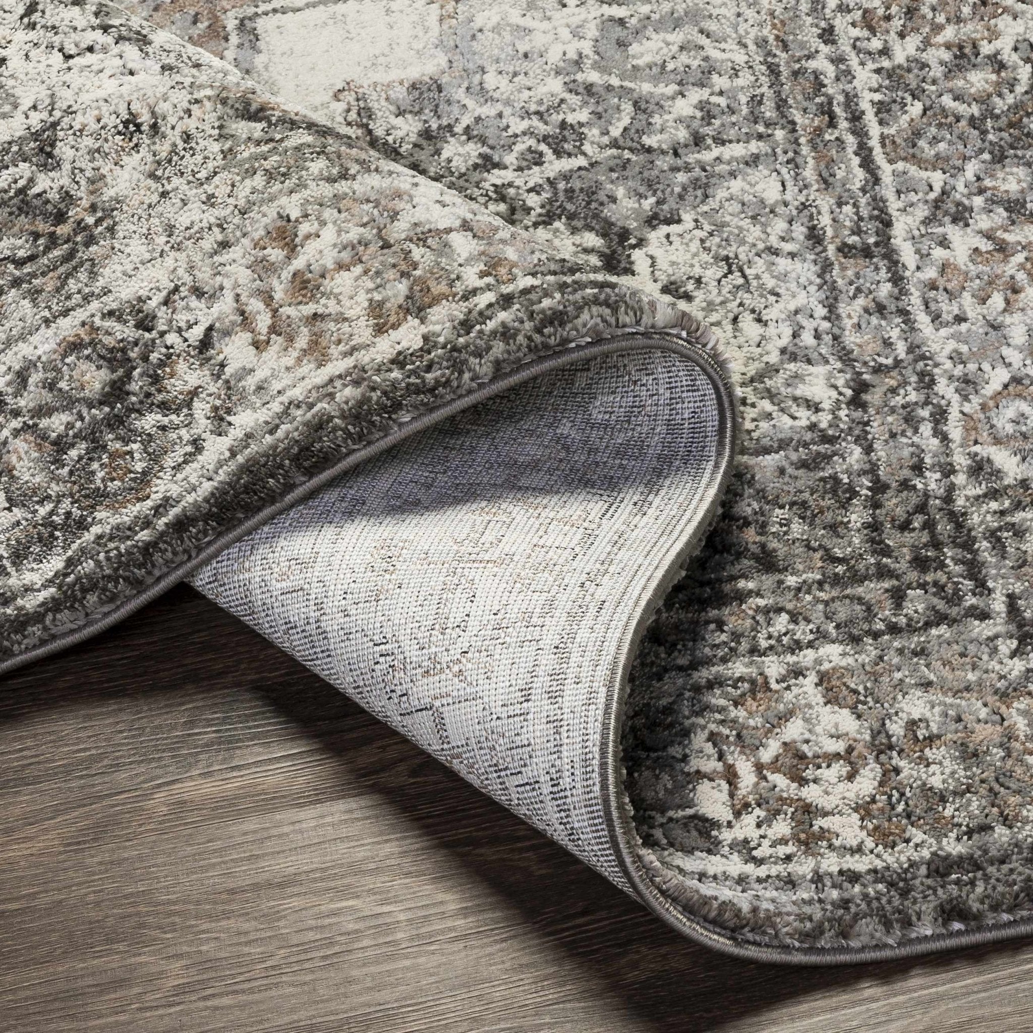 Machine Woven Black And Charcoal Traditional Style Area Rug - Image 5