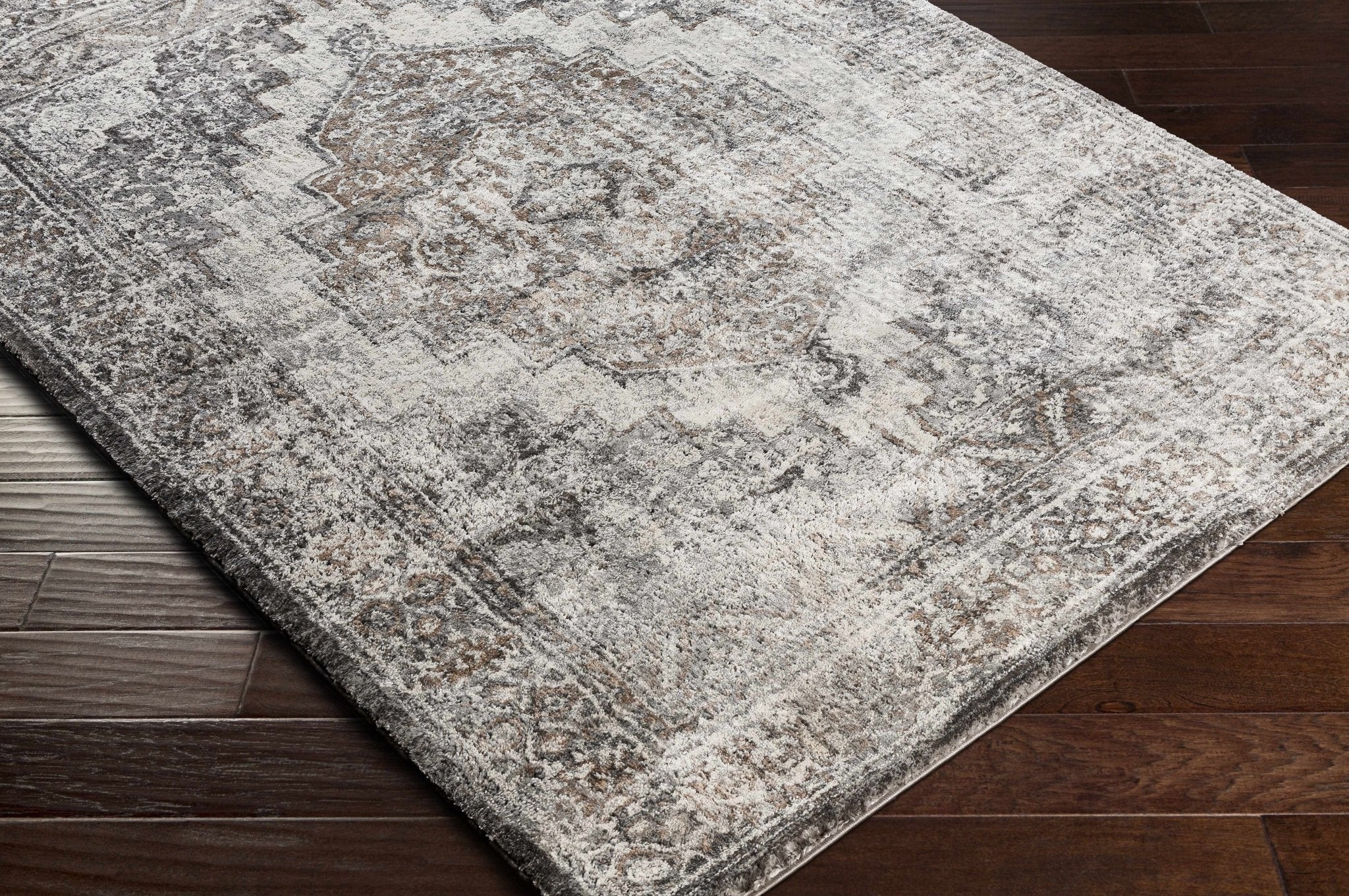 Machine Woven Black And Charcoal Traditional Style Area Rug - Image 8