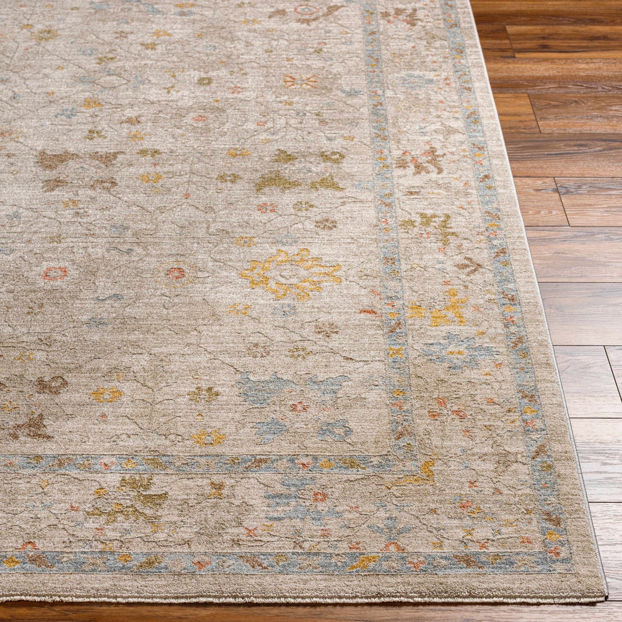 Machine Woven Blue And Beige Traditional Oushak Design Area Rug - Image 2