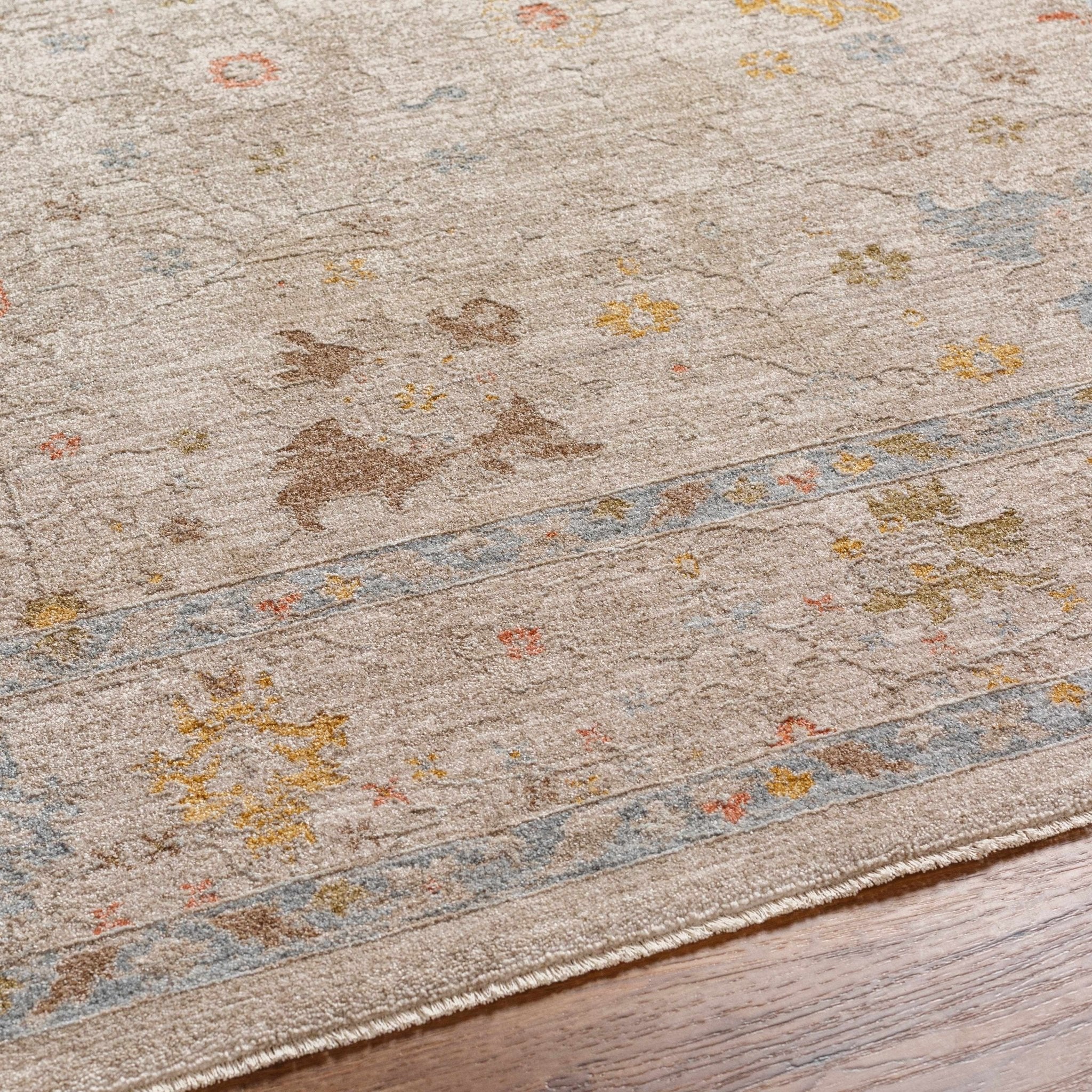 Machine Woven Blue And Beige Traditional Oushak Design Area Rug - Image 4