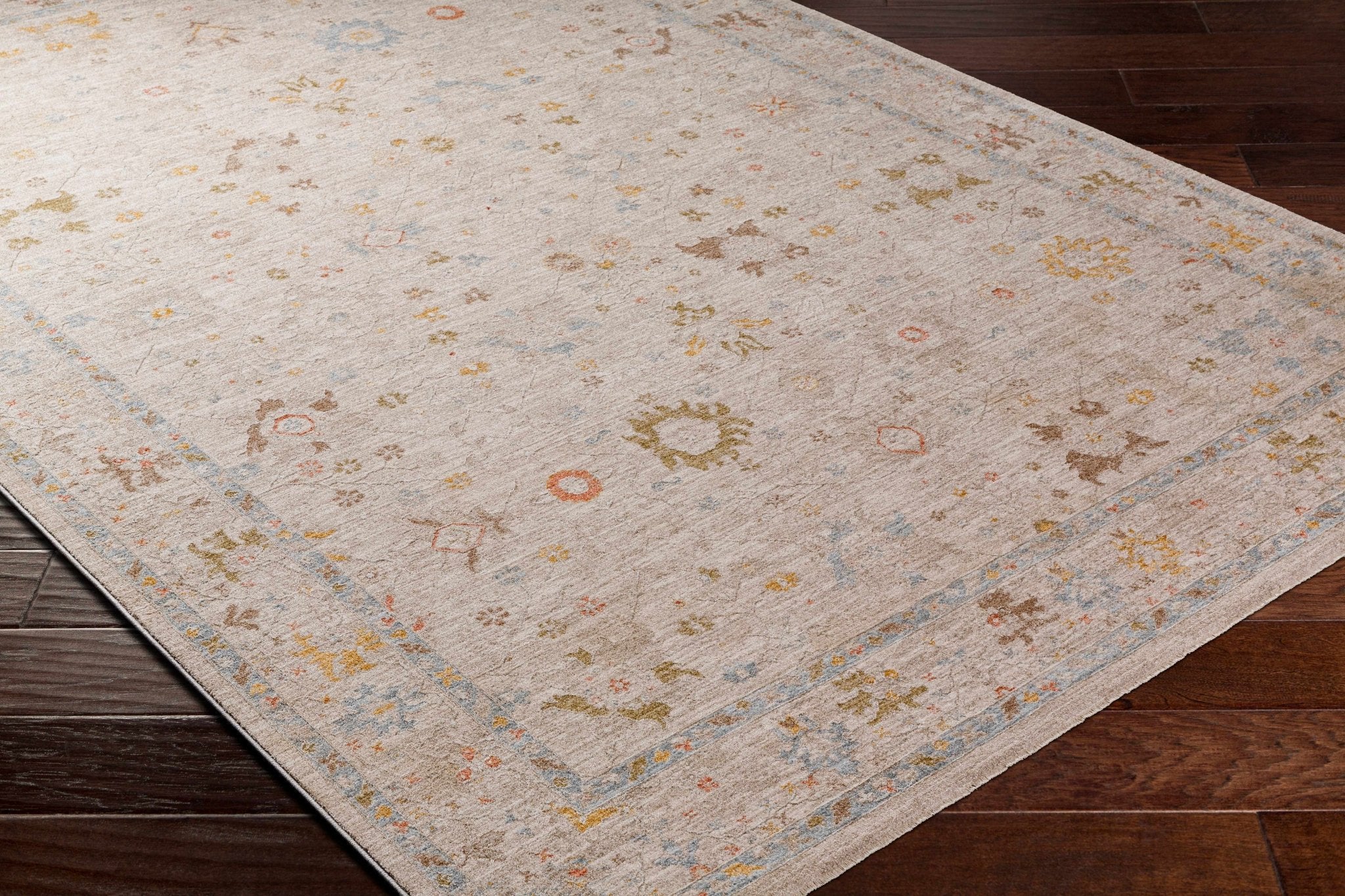 Machine Woven Blue And Beige Traditional Oushak Design Area Rug - Image 5