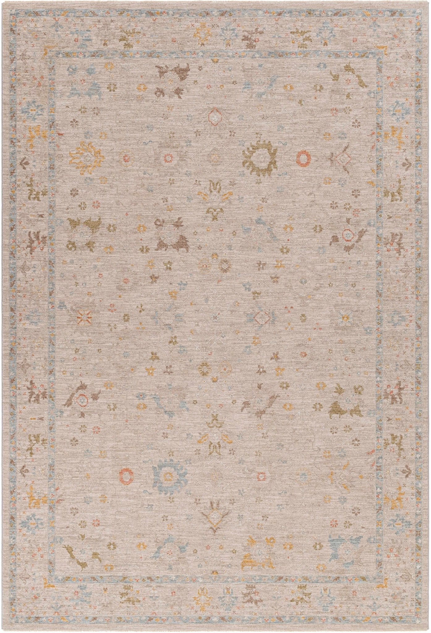 Machine Woven Blue And Beige Traditional Oushak Design Area Rug - Image 6