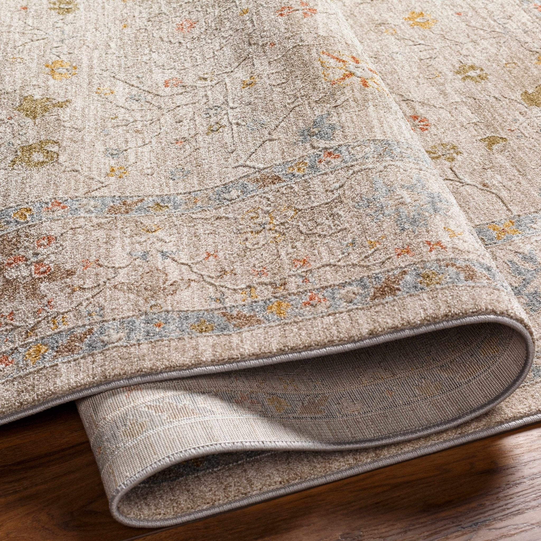 Machine Woven Blue And Beige Traditional Oushak Design Area Rug - Image 7