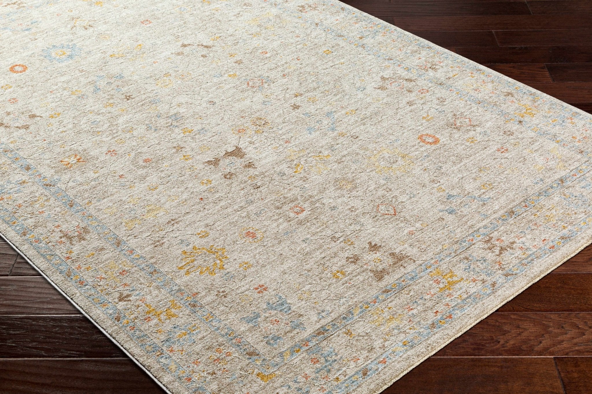 Machine Woven Blue And Beige Traditional Oushak Design Area Rug - Image 9