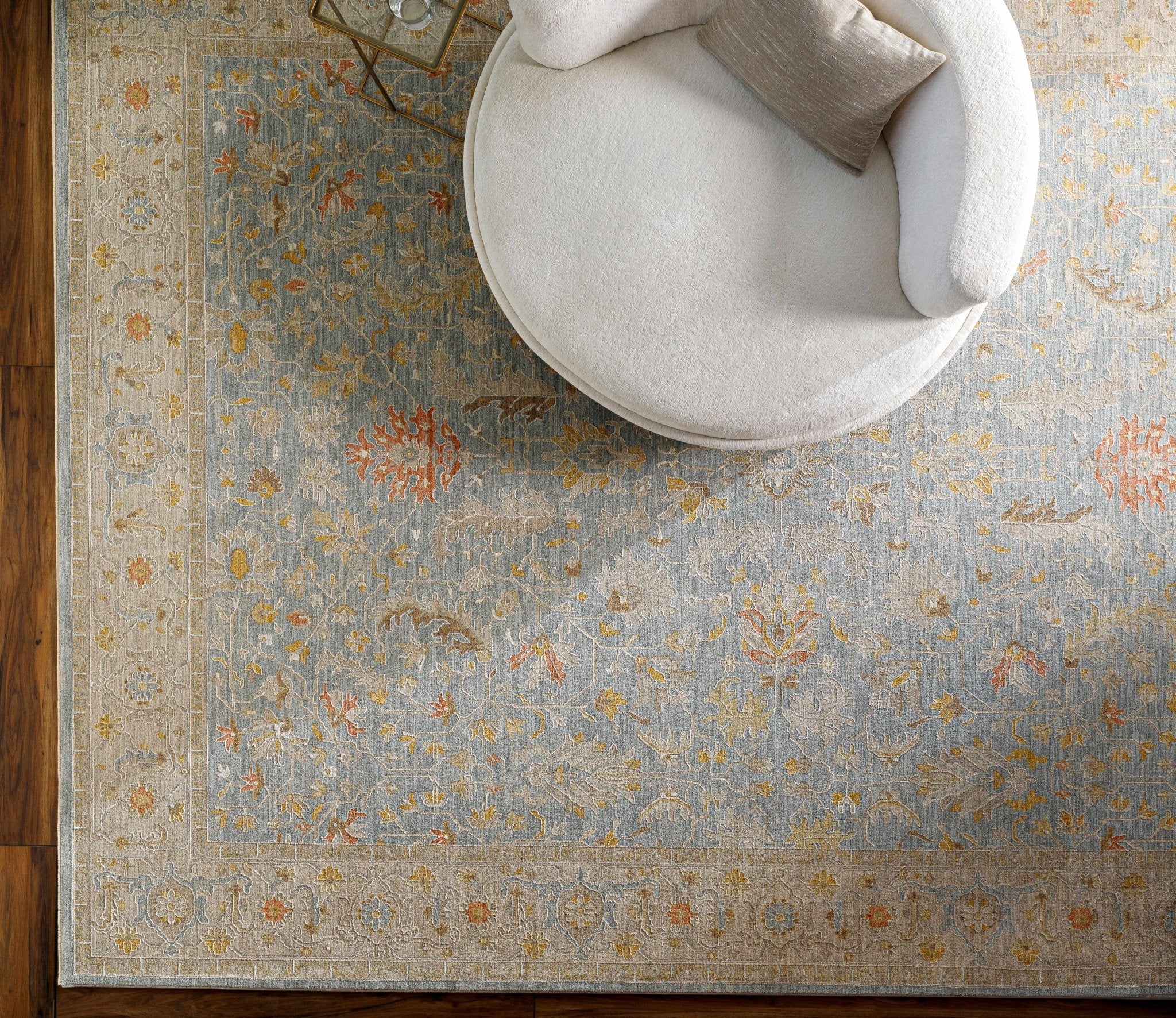 Machine Woven Blue Traditional Oushak Design Rug - Image 10