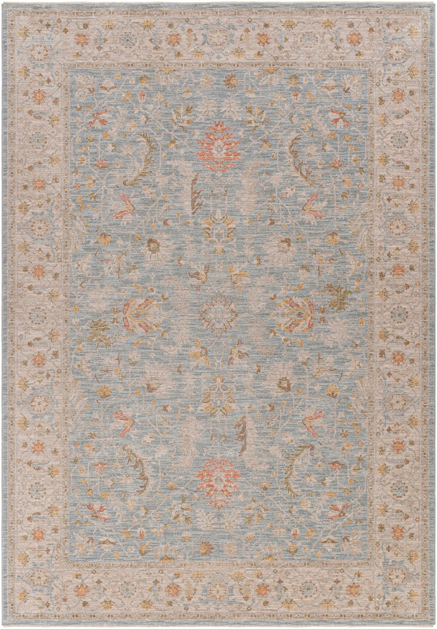 Machine Woven Blue Traditional Oushak Design Rug - Image 5