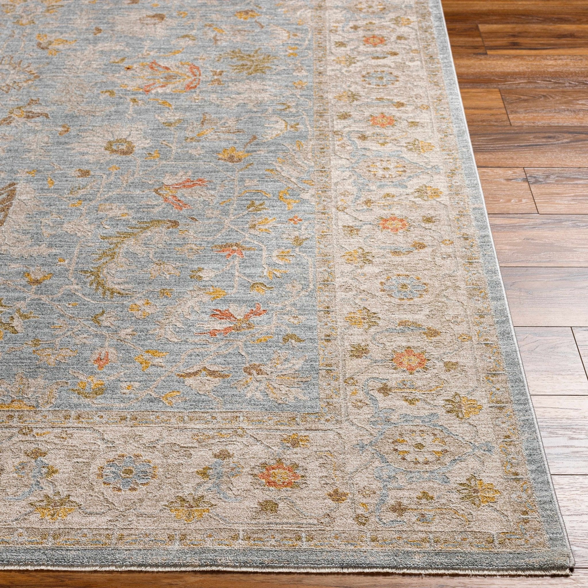 Machine Woven Blue Traditional Oushak Design Rug - Image 6
