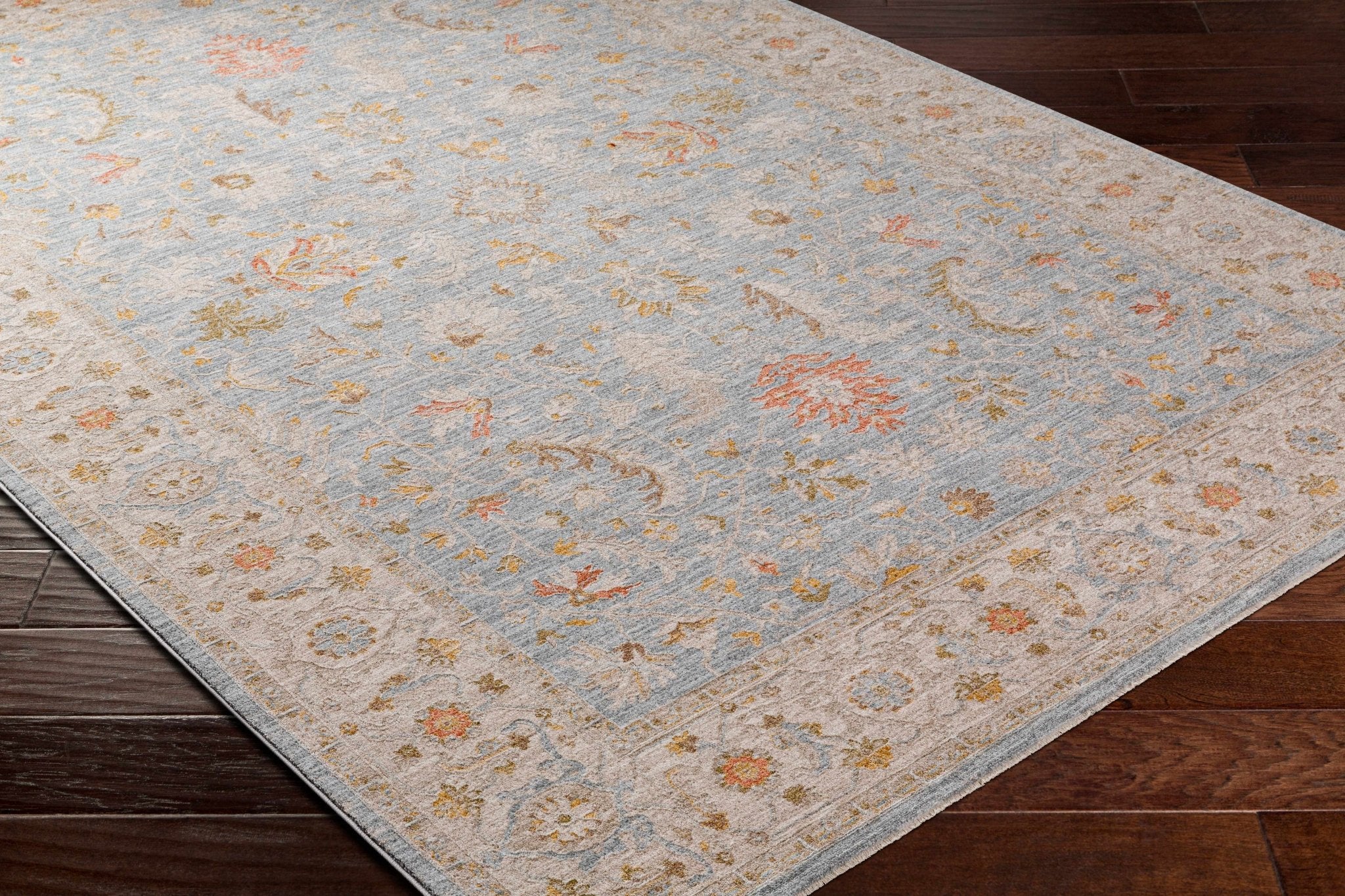 Machine Woven Blue Traditional Oushak Design Rug - Image 7