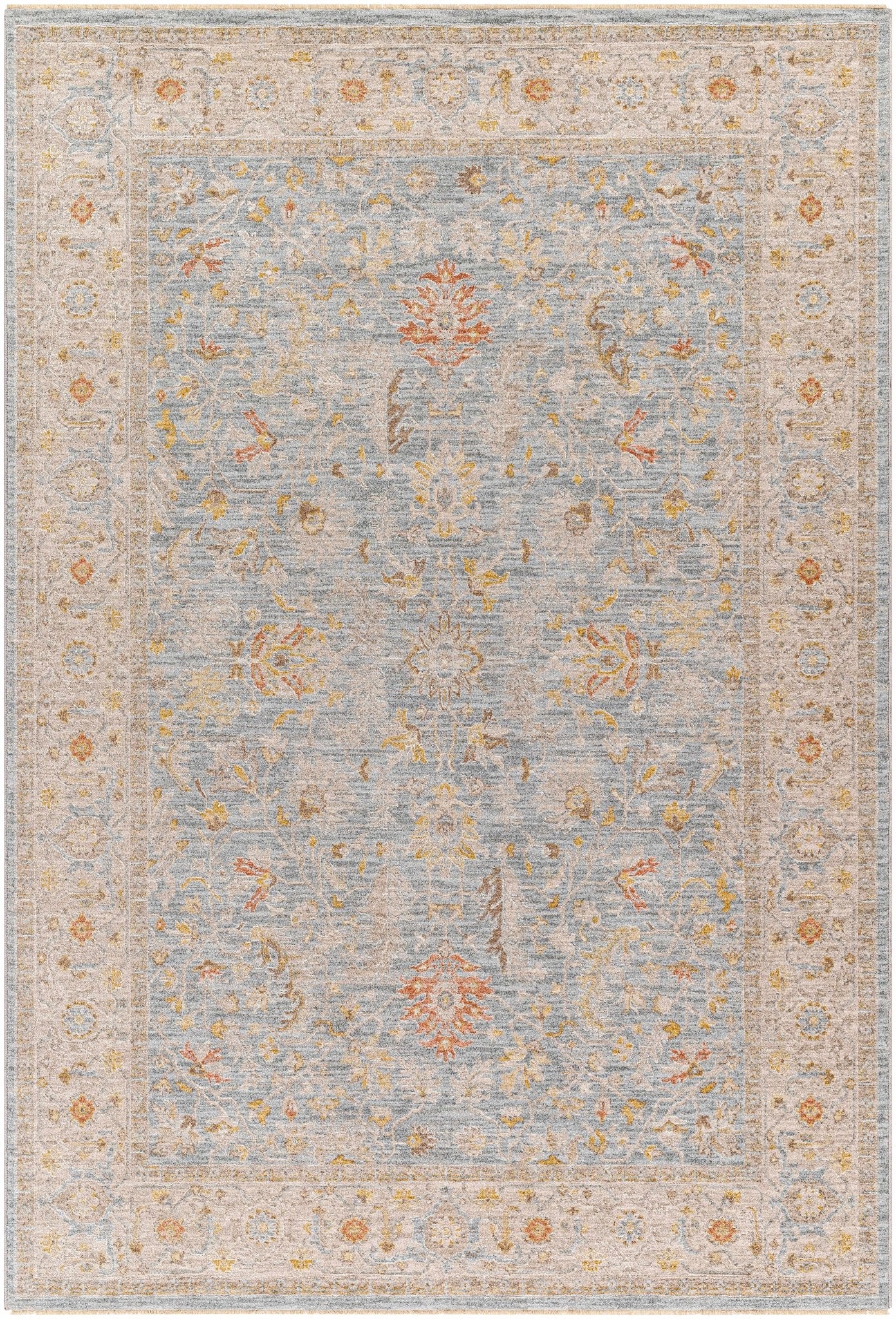 Machine Woven Blue Traditional Oushak Design Rug - Image 8