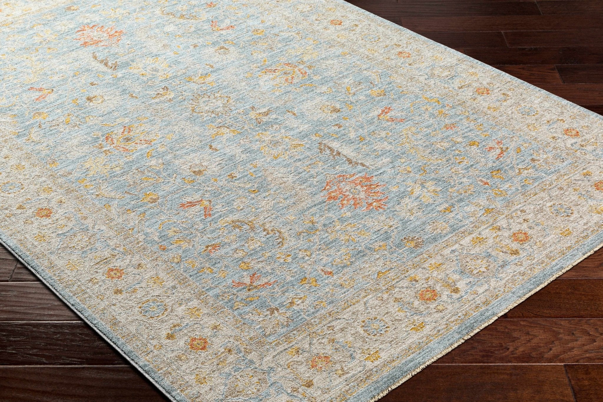 Machine Woven Blue Traditional Oushak Design Rug - Image 9