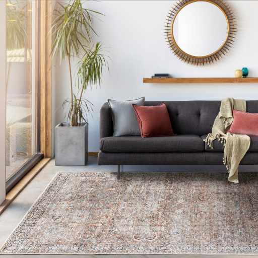 Woven Brown, Ivory and Charcoal Traditional Floral Washable Area Rug - Image 12