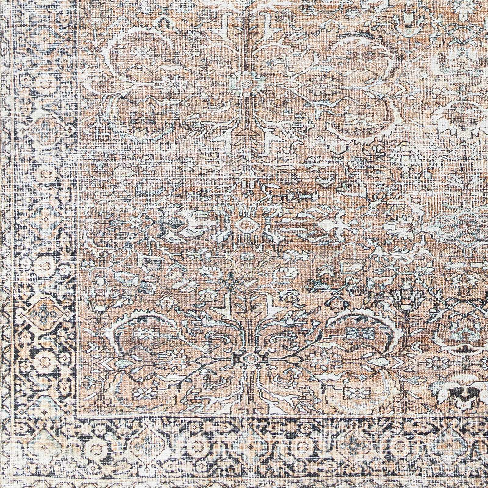 Woven Brown, Ivory and Charcoal Traditional Floral Washable Area Rug - Image 15