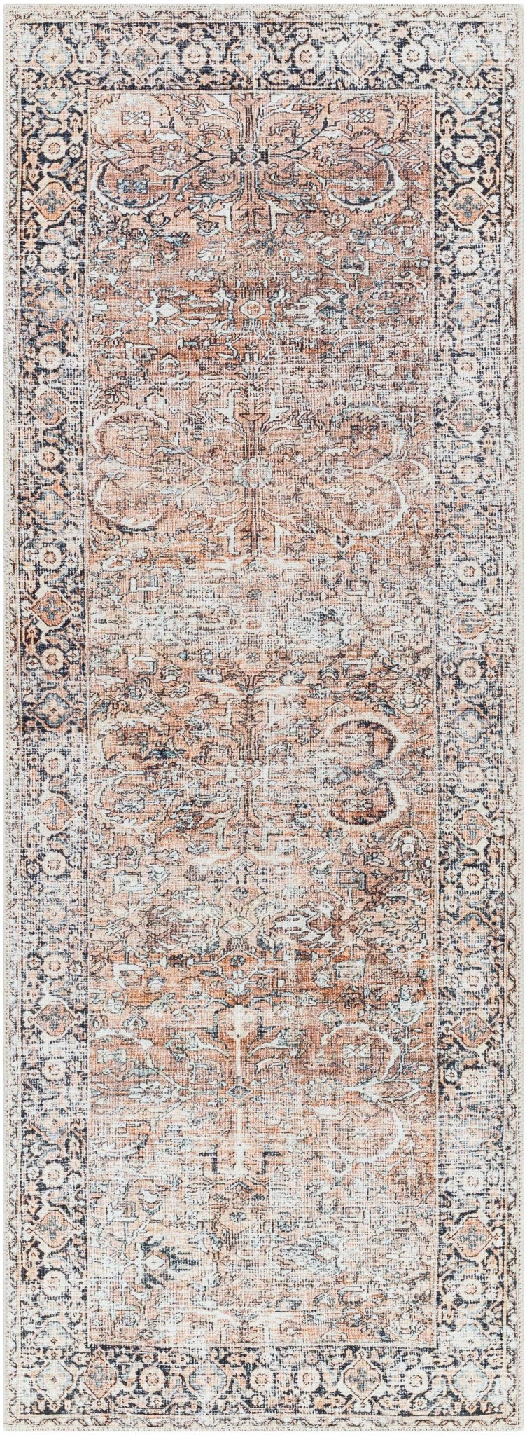 Woven Brown, Ivory and Charcoal Traditional Floral Washable Area Rug - Image 16
