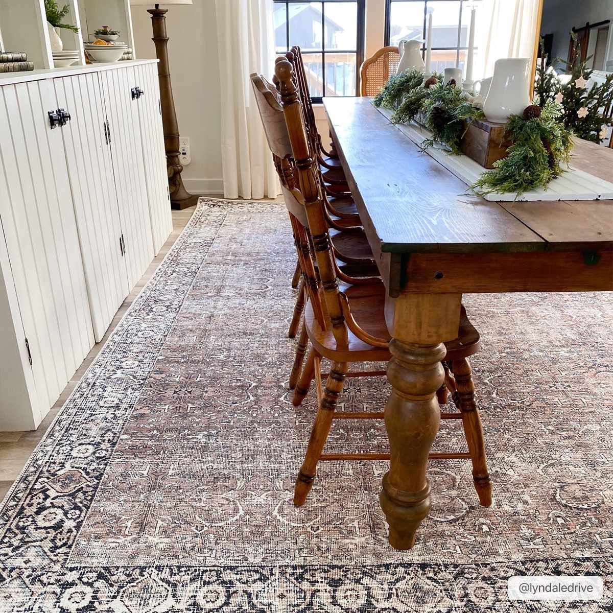 Woven Brown, Ivory and Charcoal Traditional Floral Washable Area Rug - Image 4